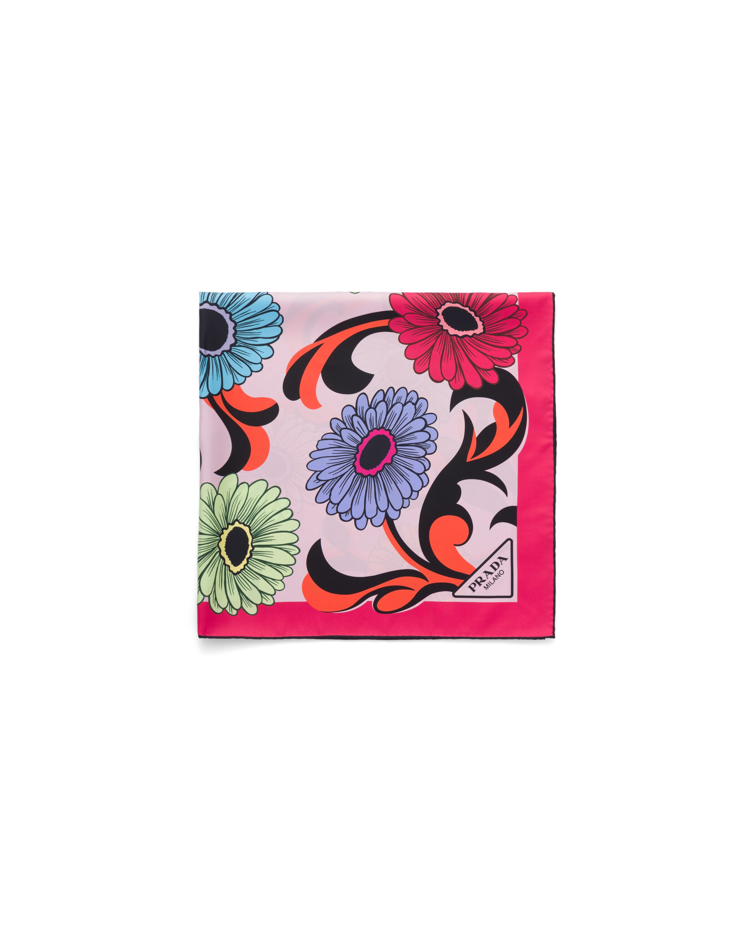 Prada Foulard Stampato In Twill Di Seta 90x90, Donna, Alabastro