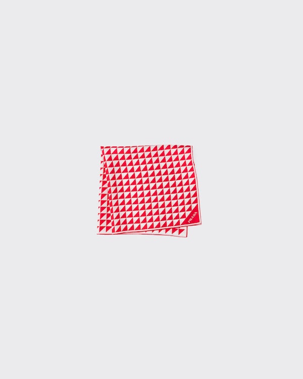 ネイビー/ホワイト プリントシルクツイル スカーフ 65x65 | PRADA