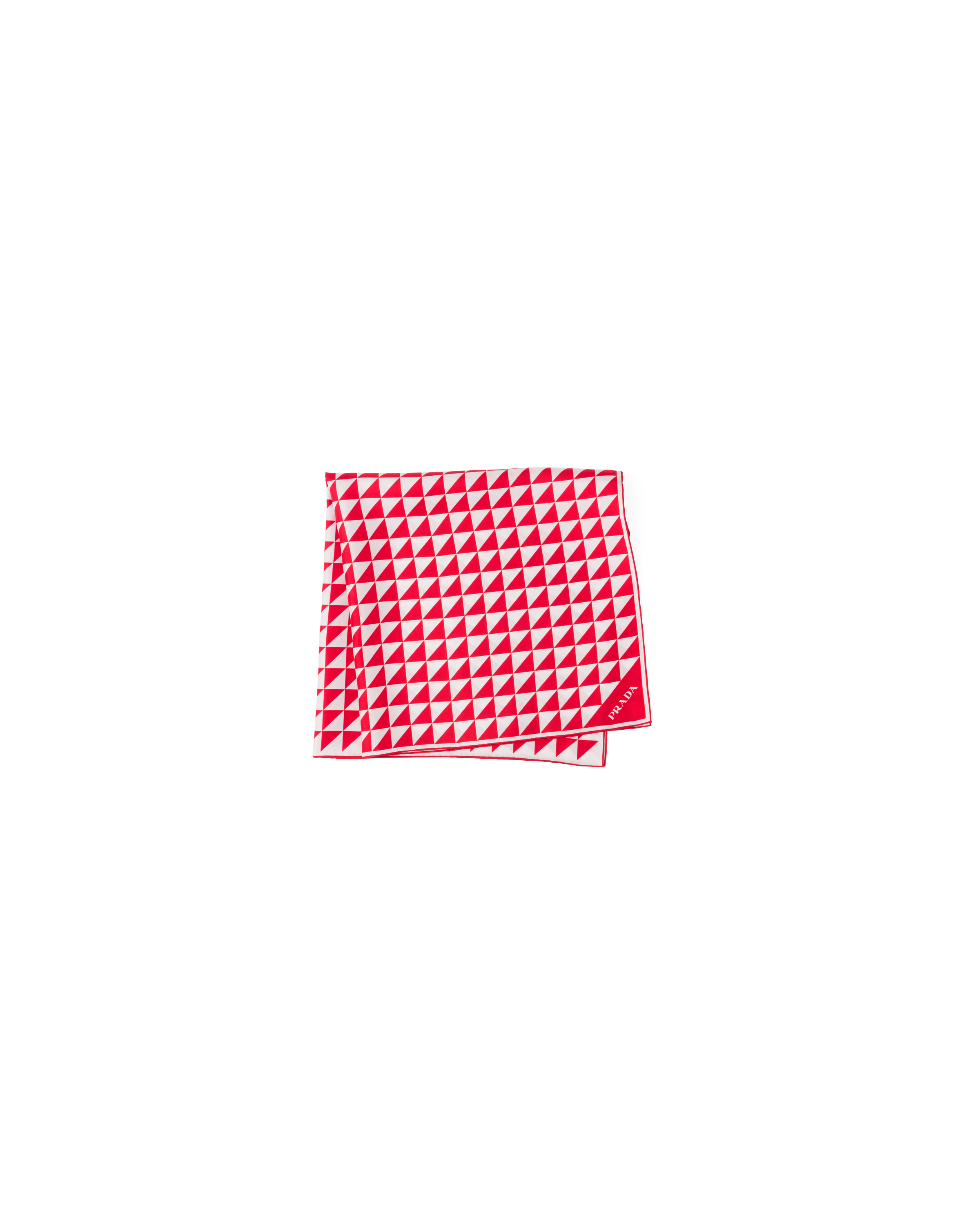 Prada Triangle Logo Silk Scarf In Red/white