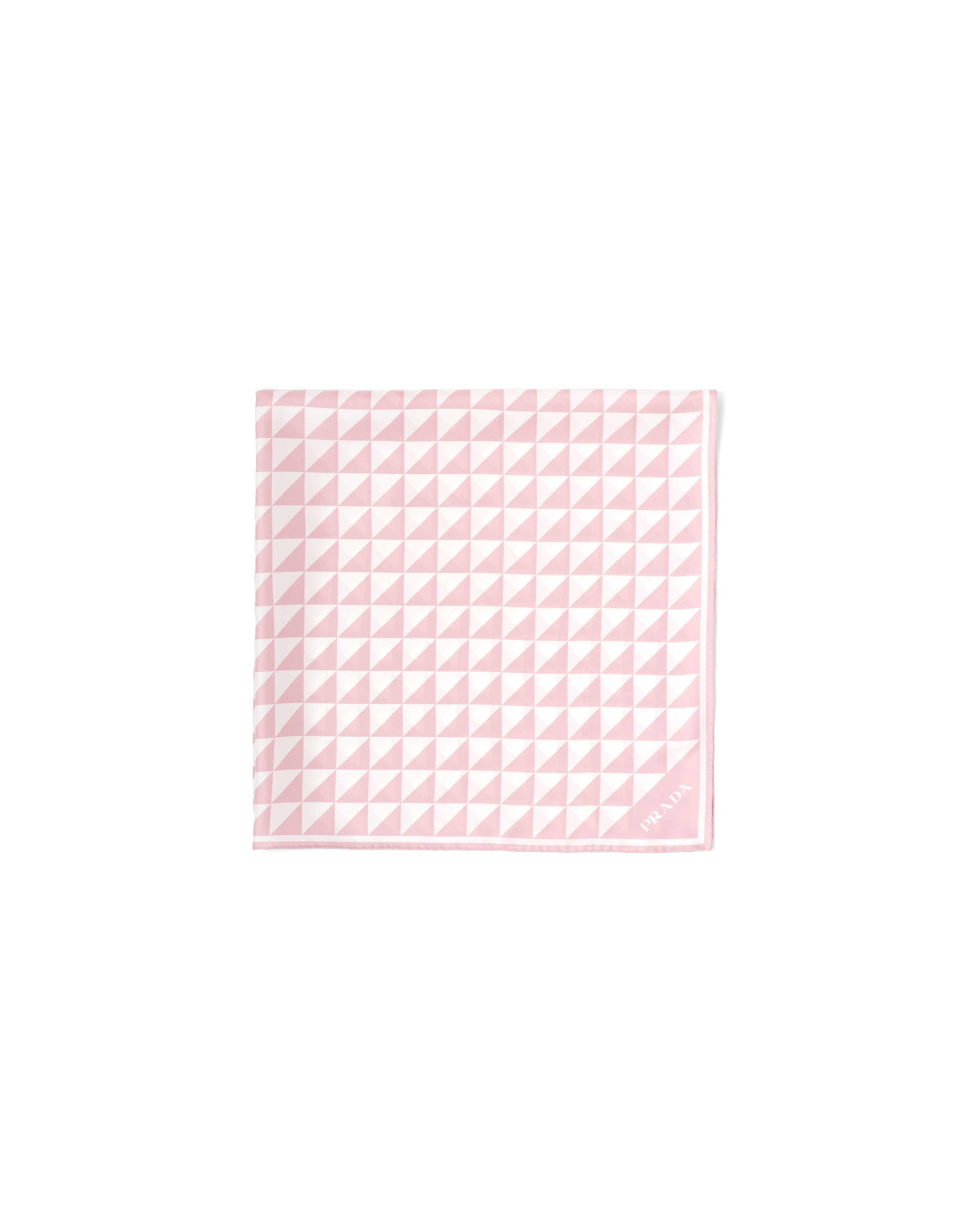 Prada Foulard Stampato In Twill Di Seta 90x90, Donna, Alabastro/bianco
