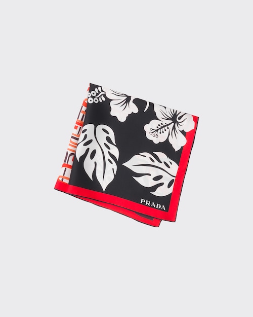 Prada Double Match Hibiscus印花丝质围巾 55x55 1