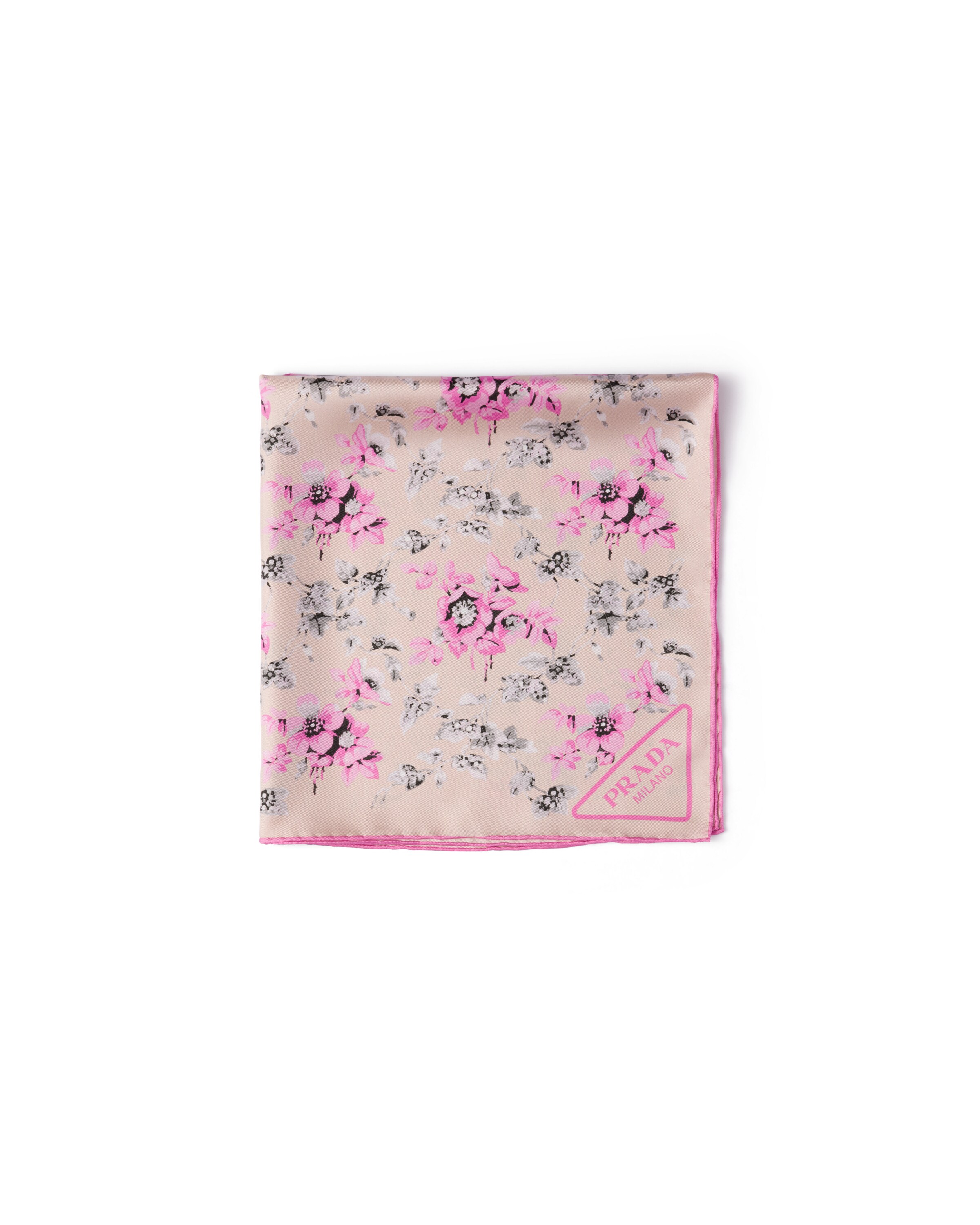 Prada Foulard Stampato In Twill Di Seta 55x55, Donna, Begonia