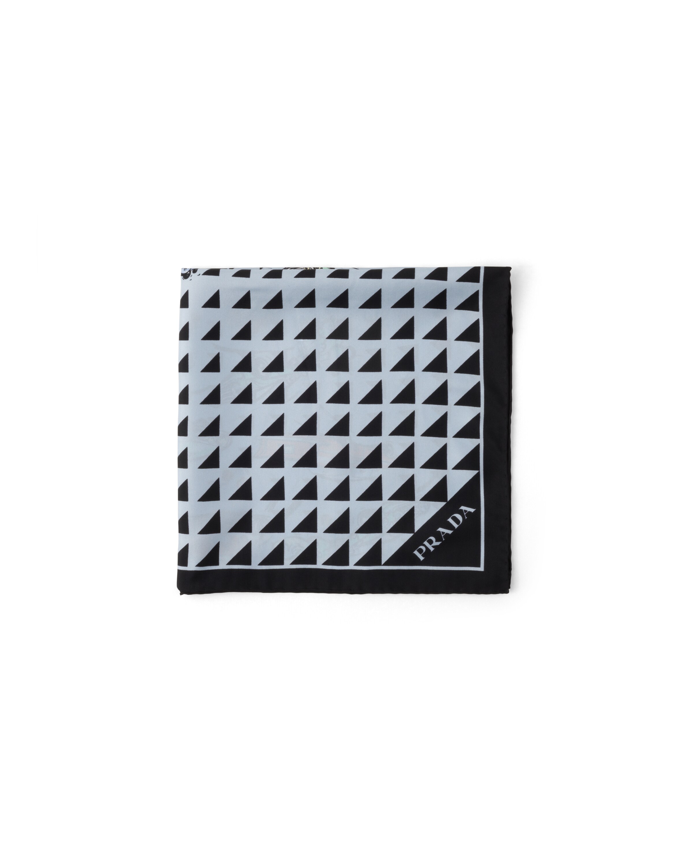 Prada Foulard Stampato In Twill Di Seta 55x55, Donna, Nero/cielo