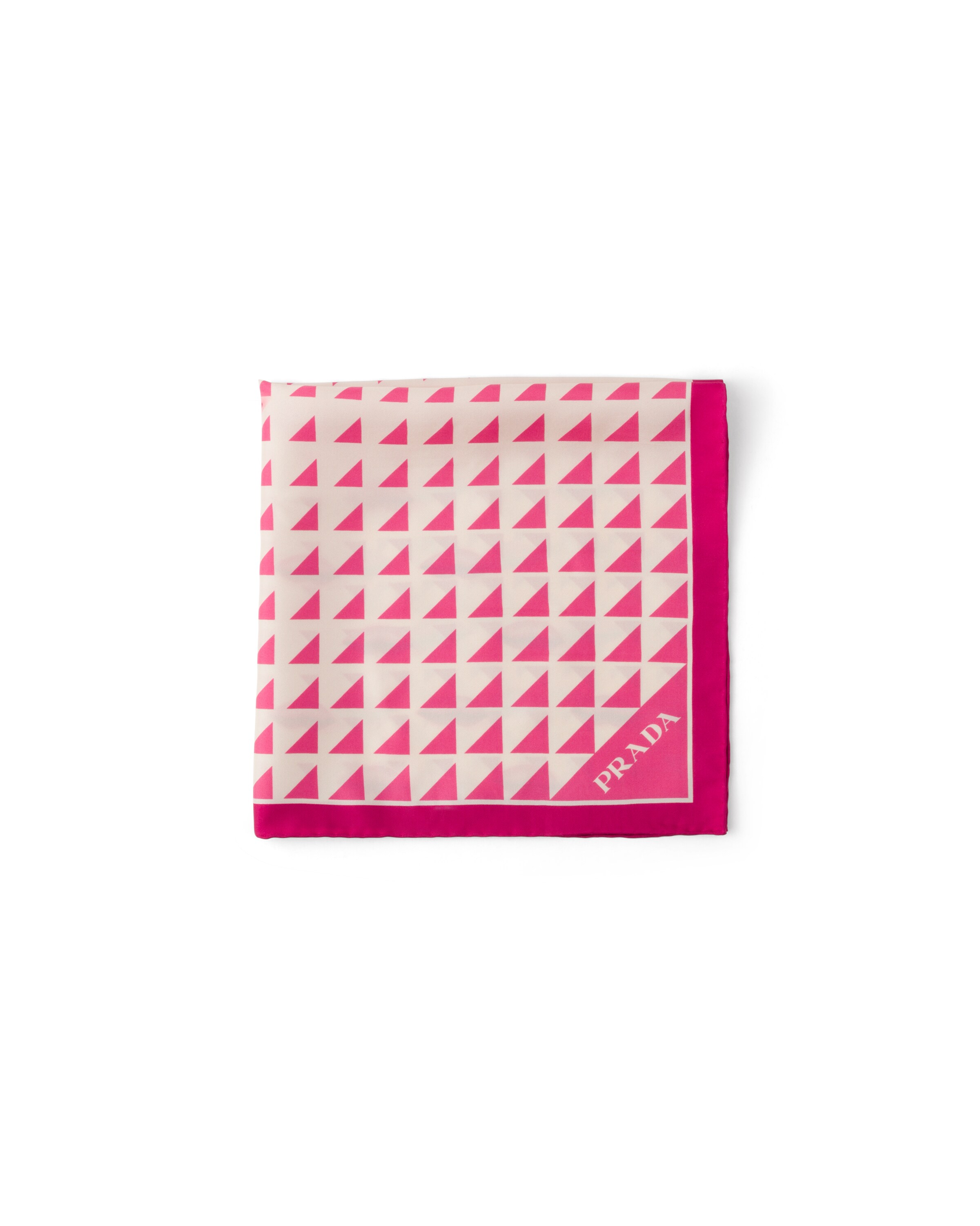 Prada Foulard Stampato In Twill Di Seta 55x55, Donna, Paonia/albino