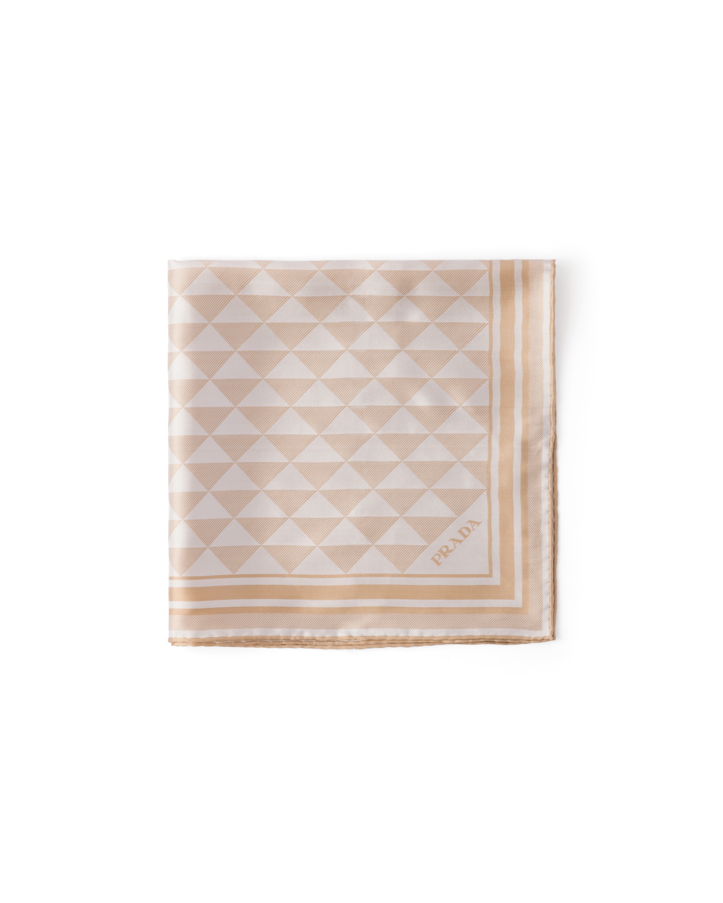 Prada Foulard Stampato In Seta 55x55, Donna, Cammello/talco