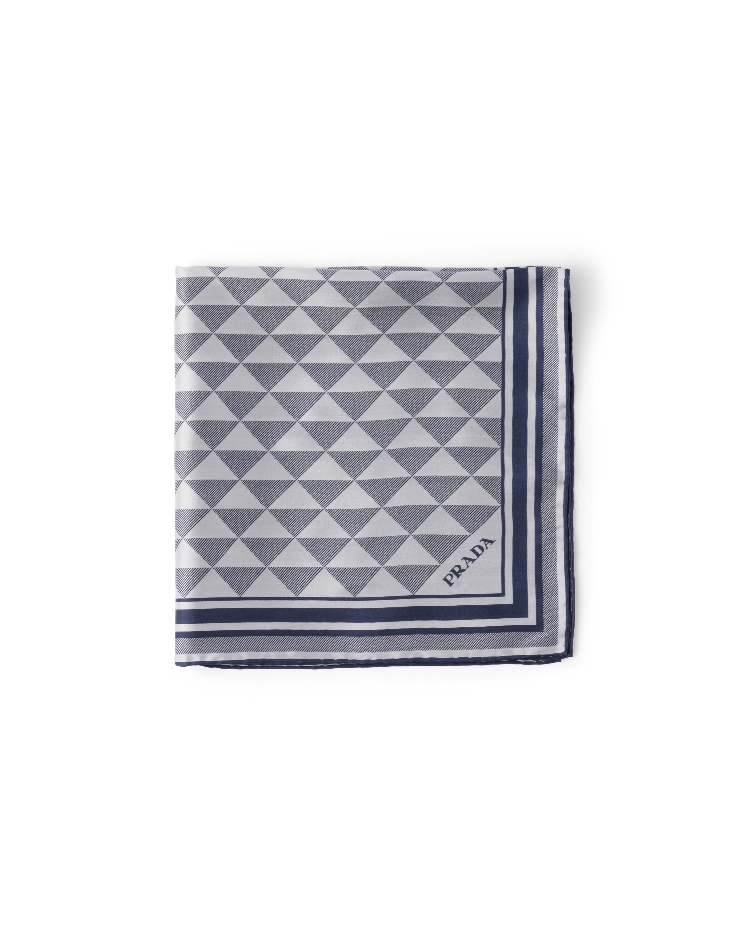 Prada Foulard En Soie Imprimée 55 x 55, Femme, Bleu Baltique/craie