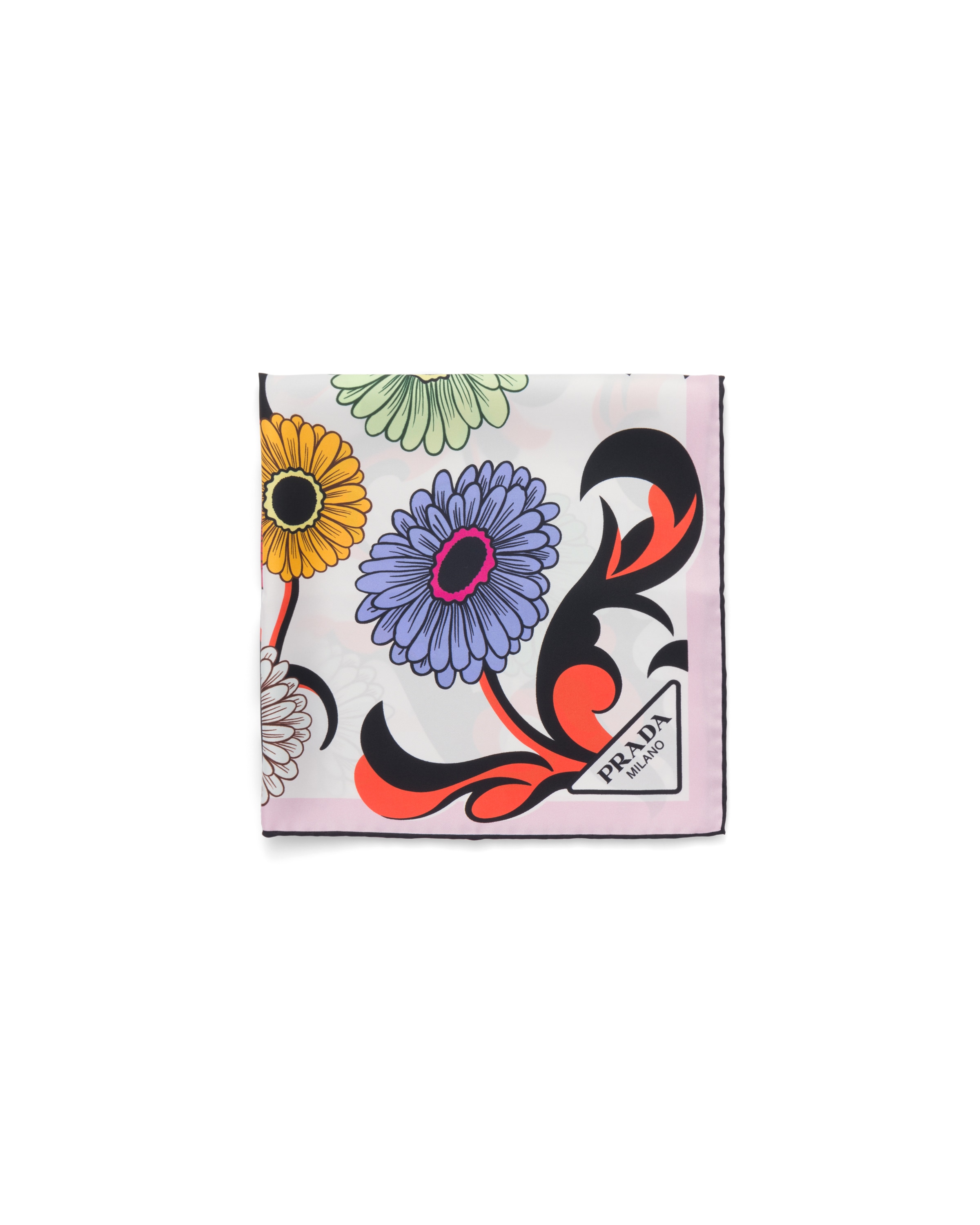 Prada Foulard En Sergé De Soie Imprimé 55 x 55, Femme, Blanc