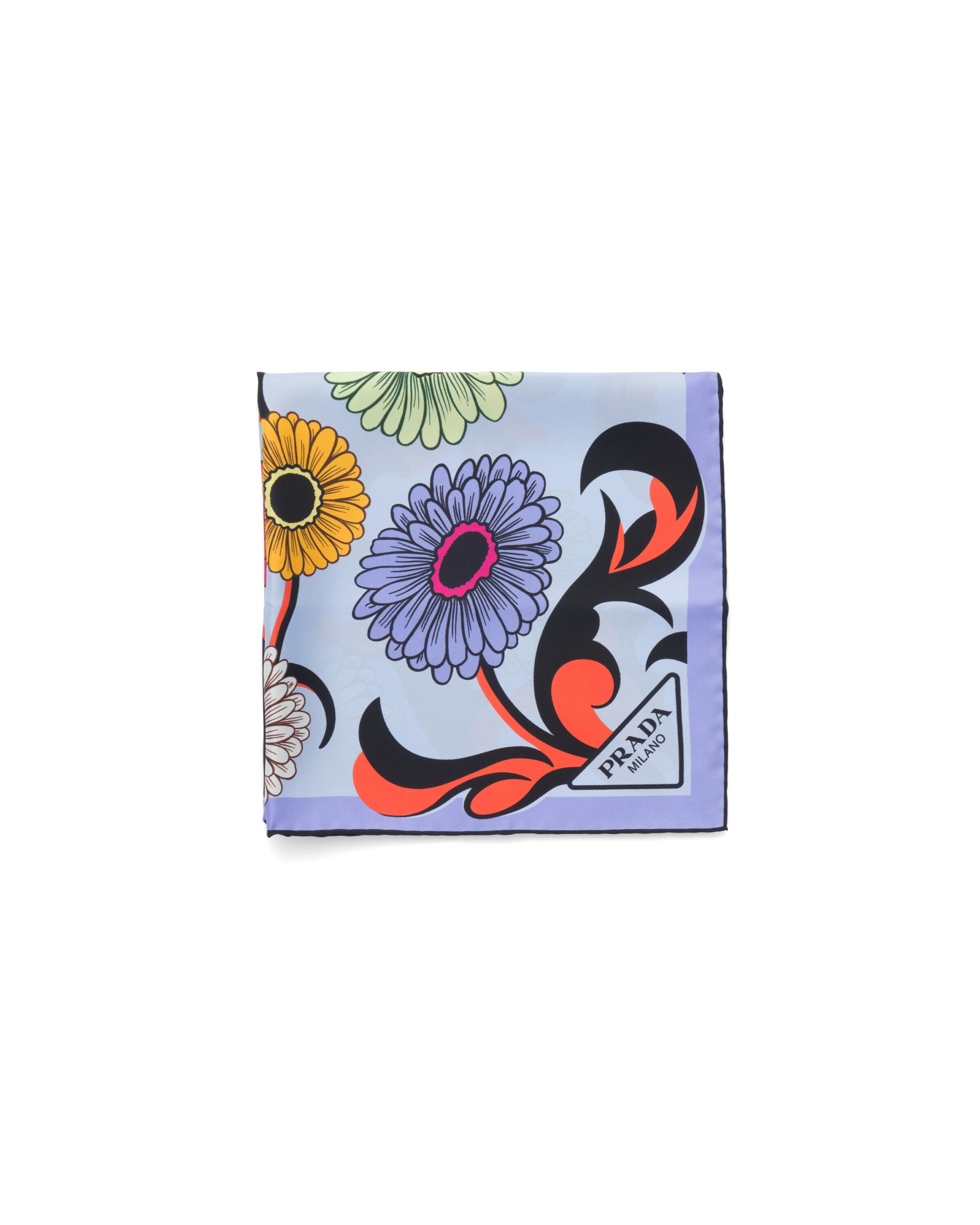 Prada Foulard Stampato In Twill Di Seta 55x55, Donna, Astrale