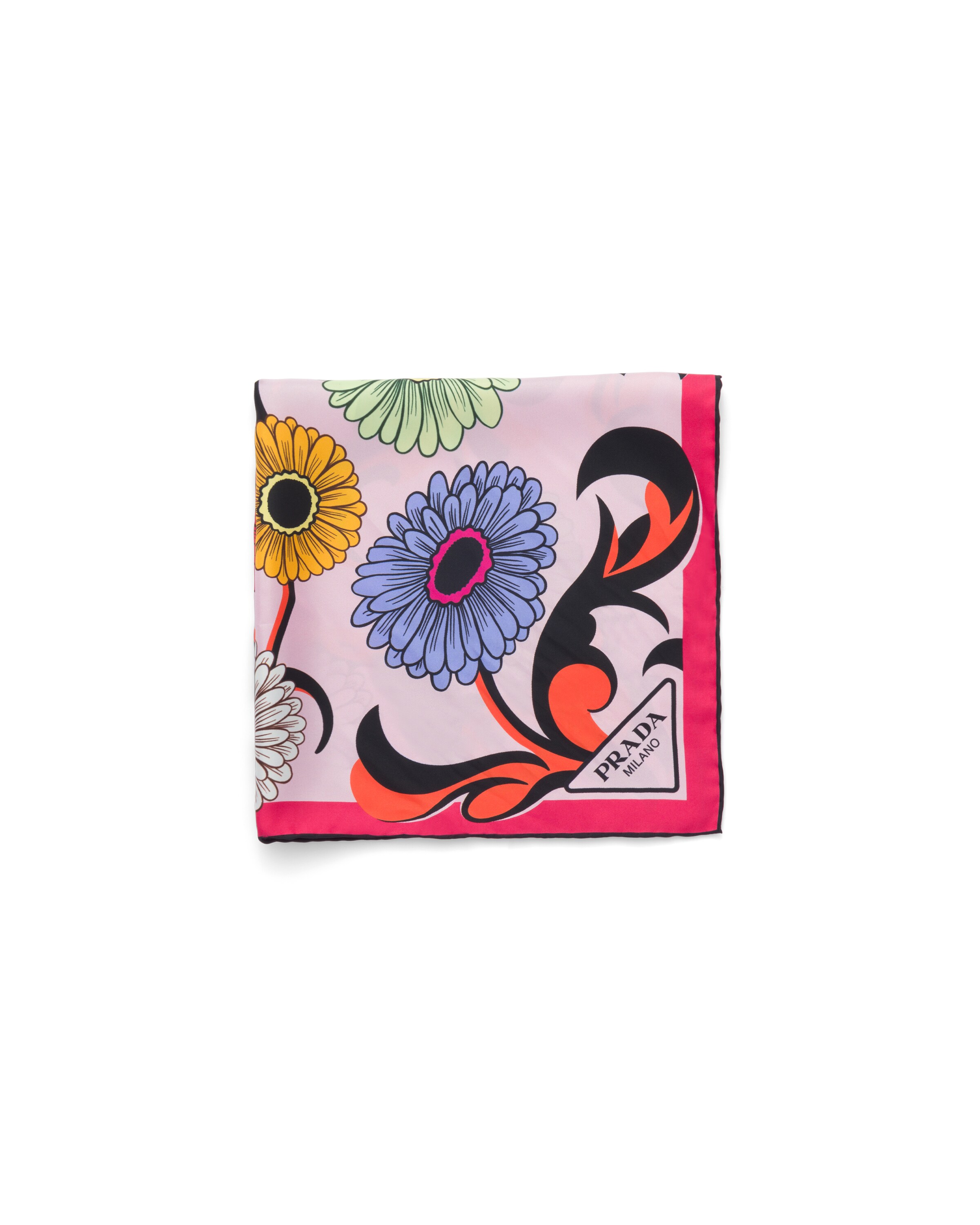 Prada Foulard Stampato In Twill Di Seta 55x55, Donna, Alabastro