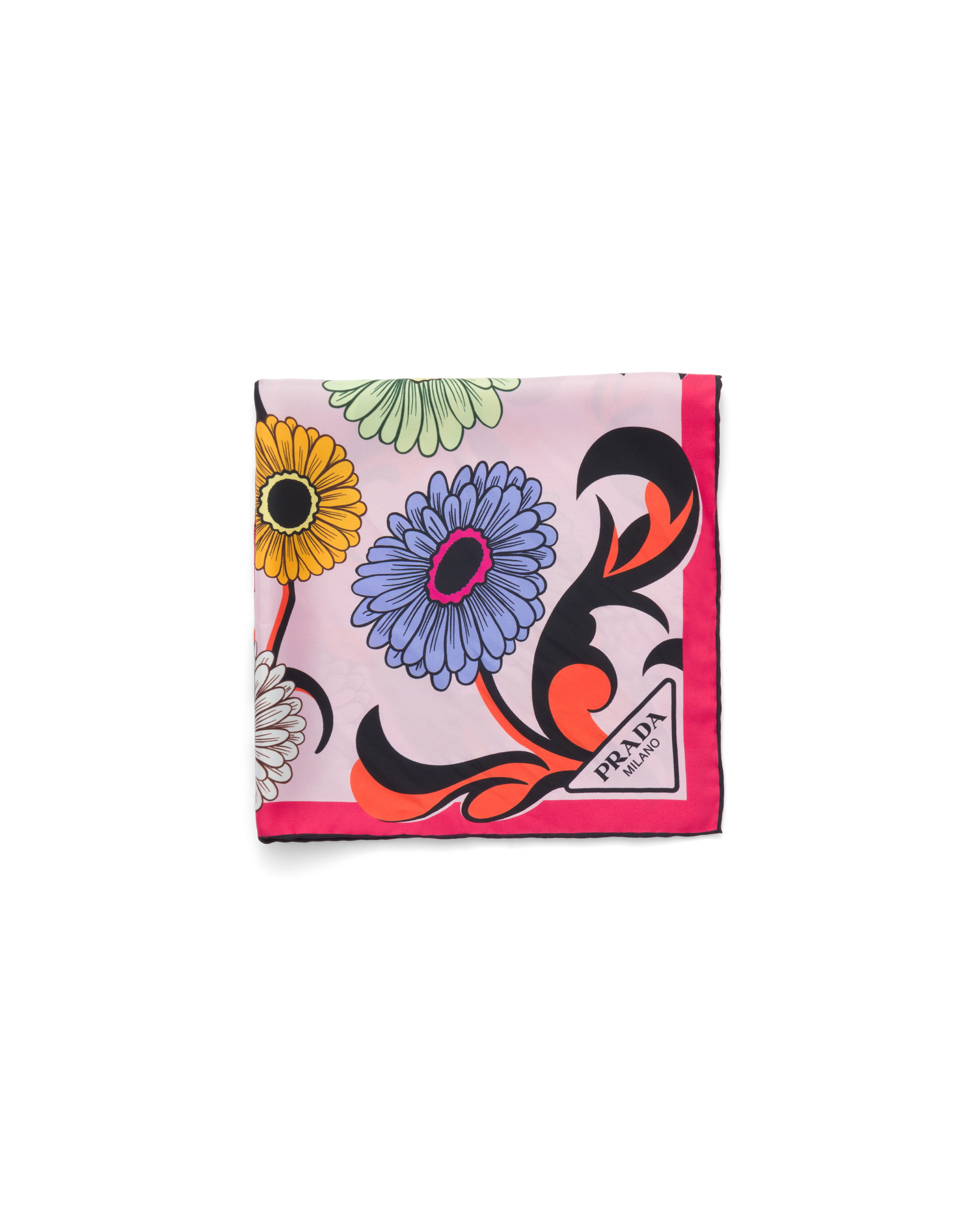 Prada Pop-retro Floral-printed Silk Scarf In Alabaster Pink