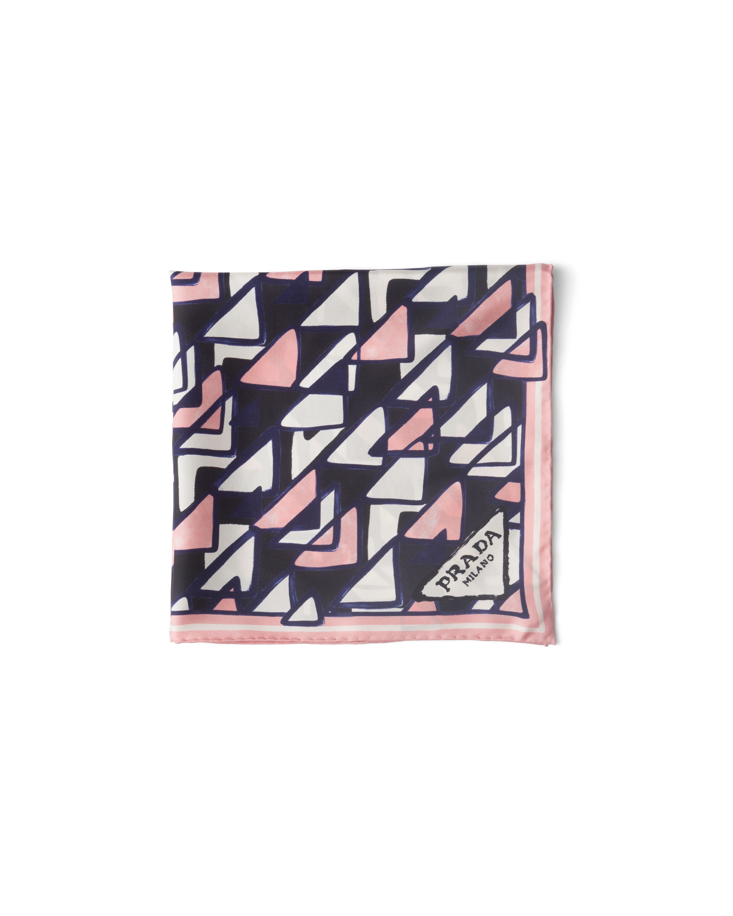 Prada Foulard Stampato In Twill Di Seta 55x55, Donna, Rosa/nero