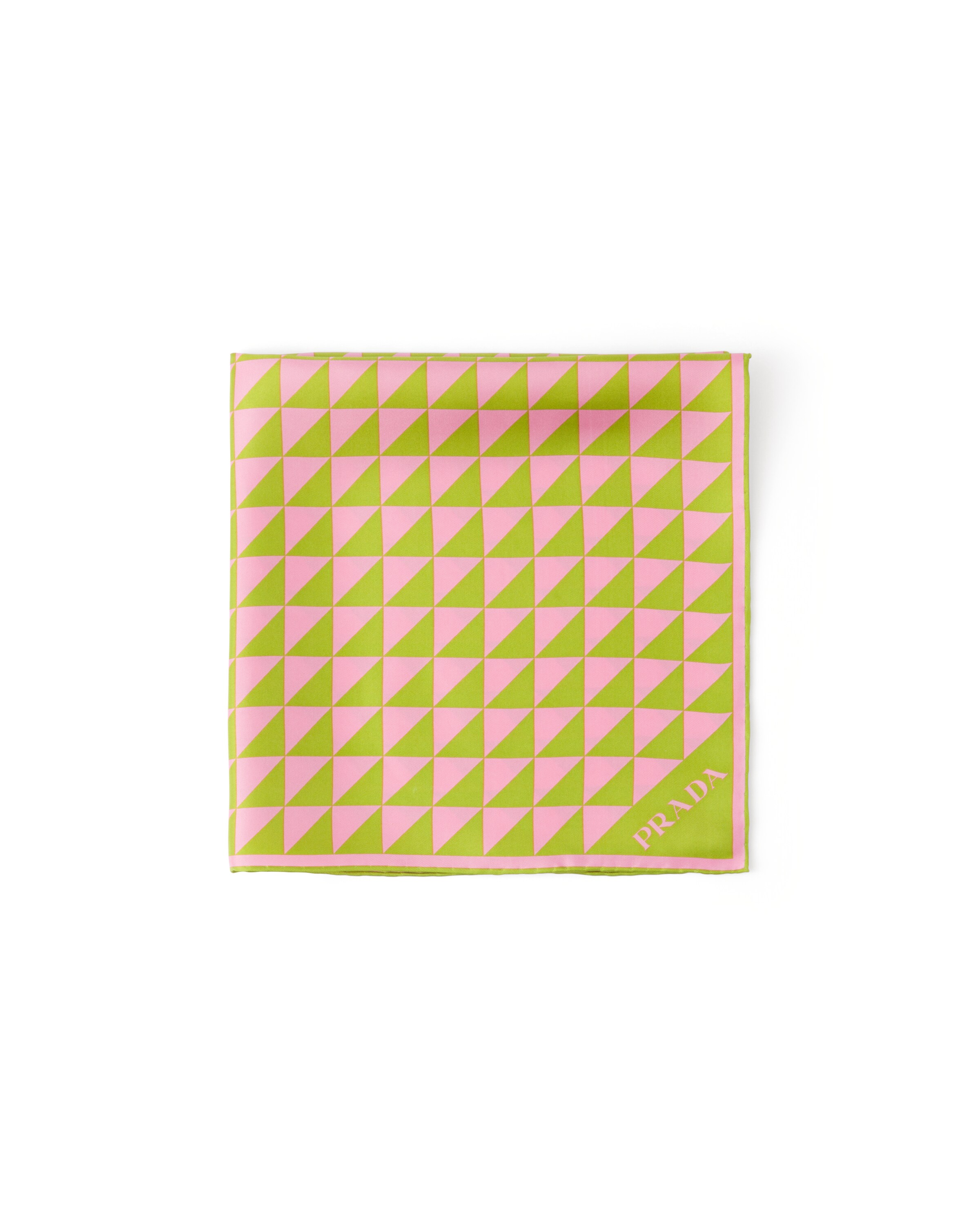 Prada Foulard En Sergé De Soie Imprimé 55 x 55, Femme, Vert Gazon/rose Pétale