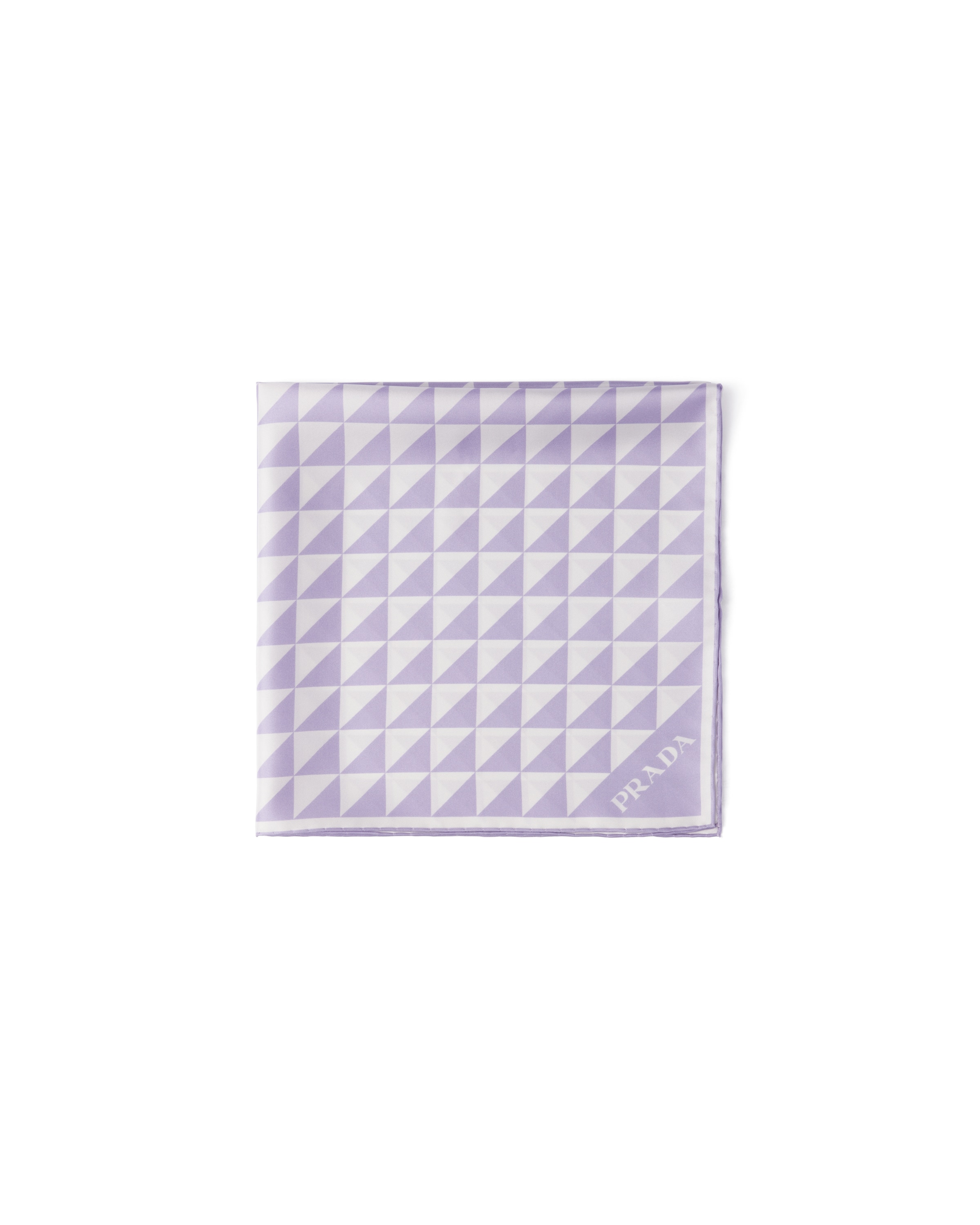 Prada Foulard Stampato In Twill Di Seta 55x55, Donna, Glicine/bianco