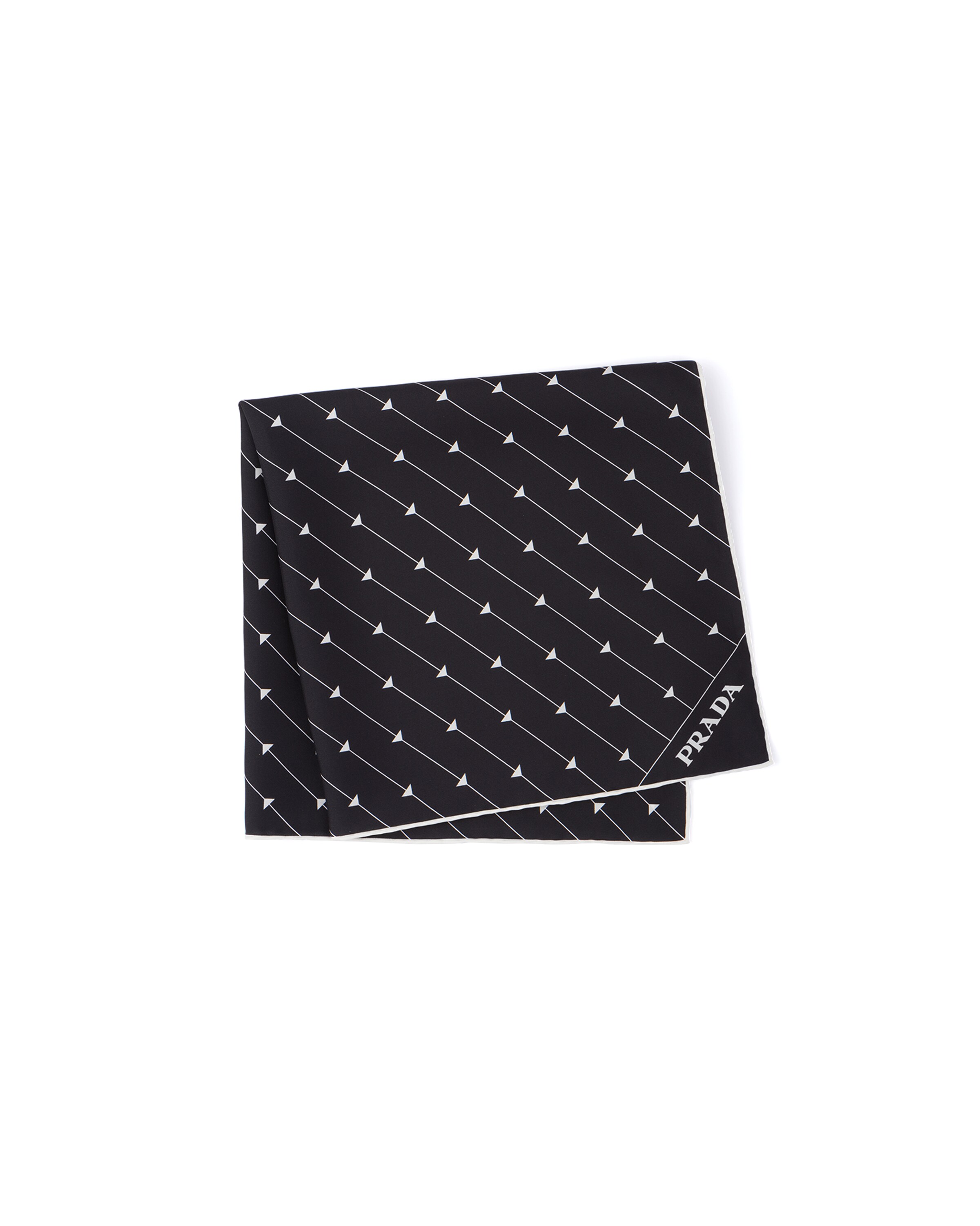 Prada Foulard Stampato In Twill Di Seta 55x55, Donna, Nero/bianco