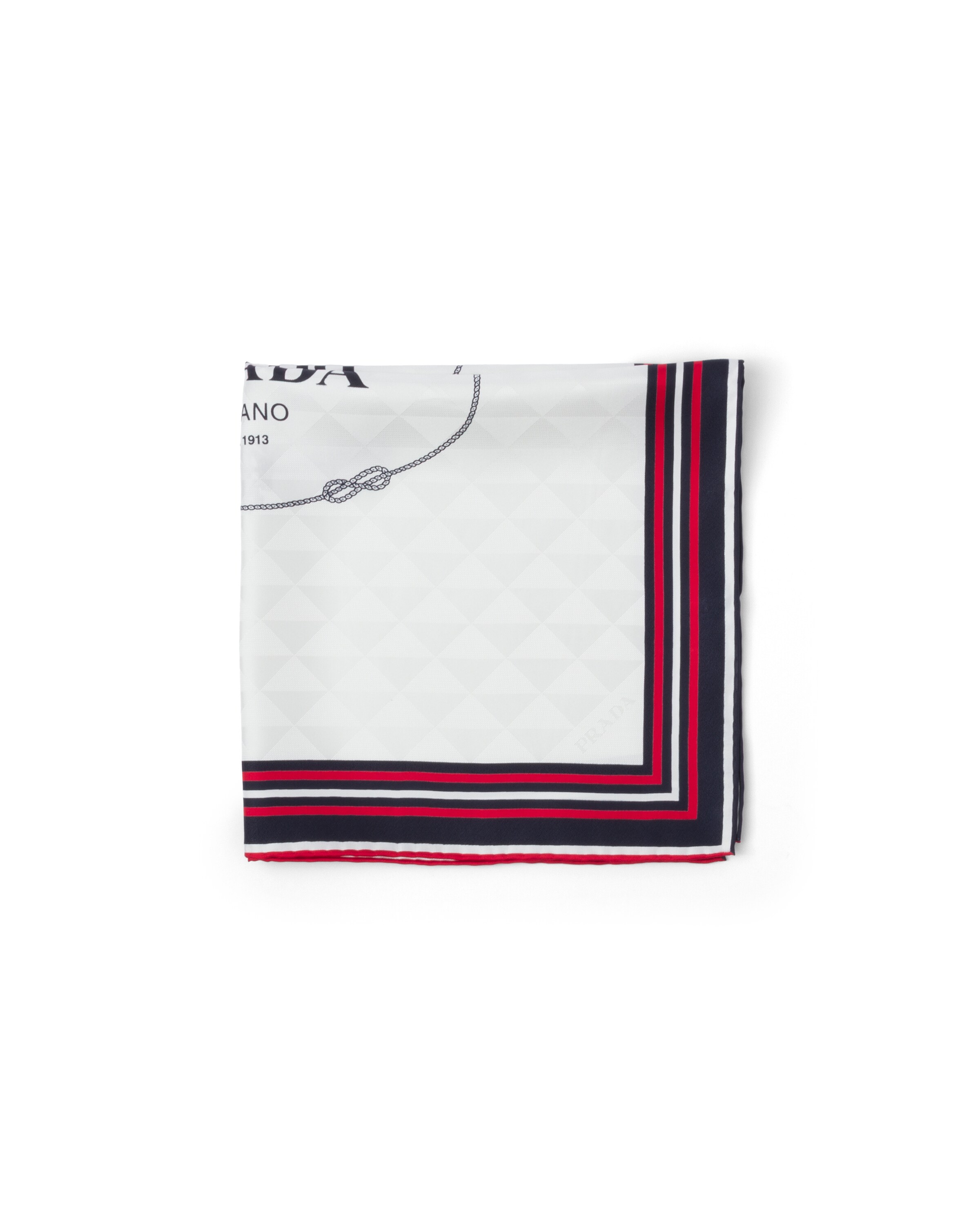 Prada Foulard Jacquard Con Stampa In Twill Di Seta 55x55, Donna, Talco/blu