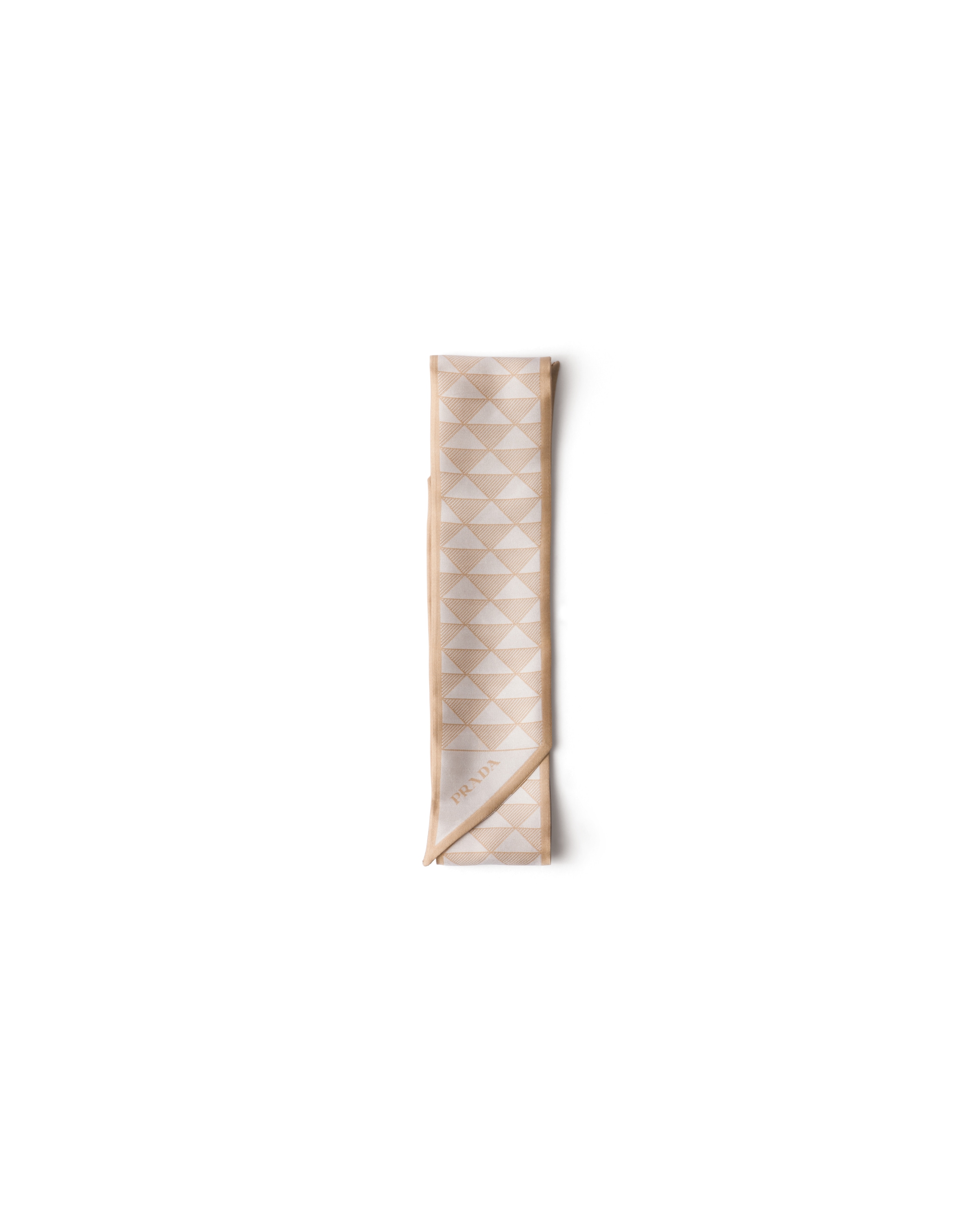 Prada Foulard Fin En Soie Imprimée, Femme, Beige Camel/blanc Craie