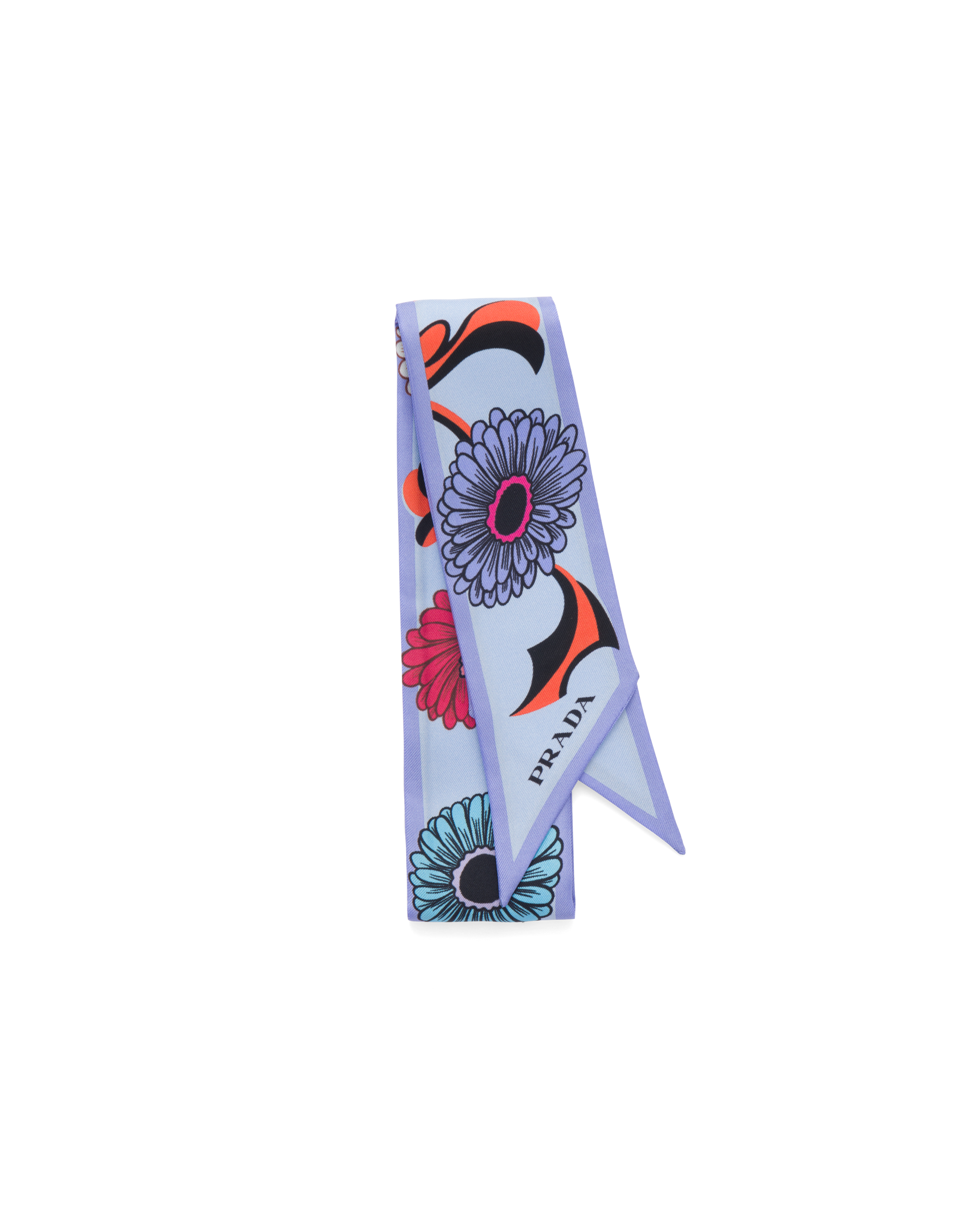 Prada Flower-print Silk Scarf In Astral Blue