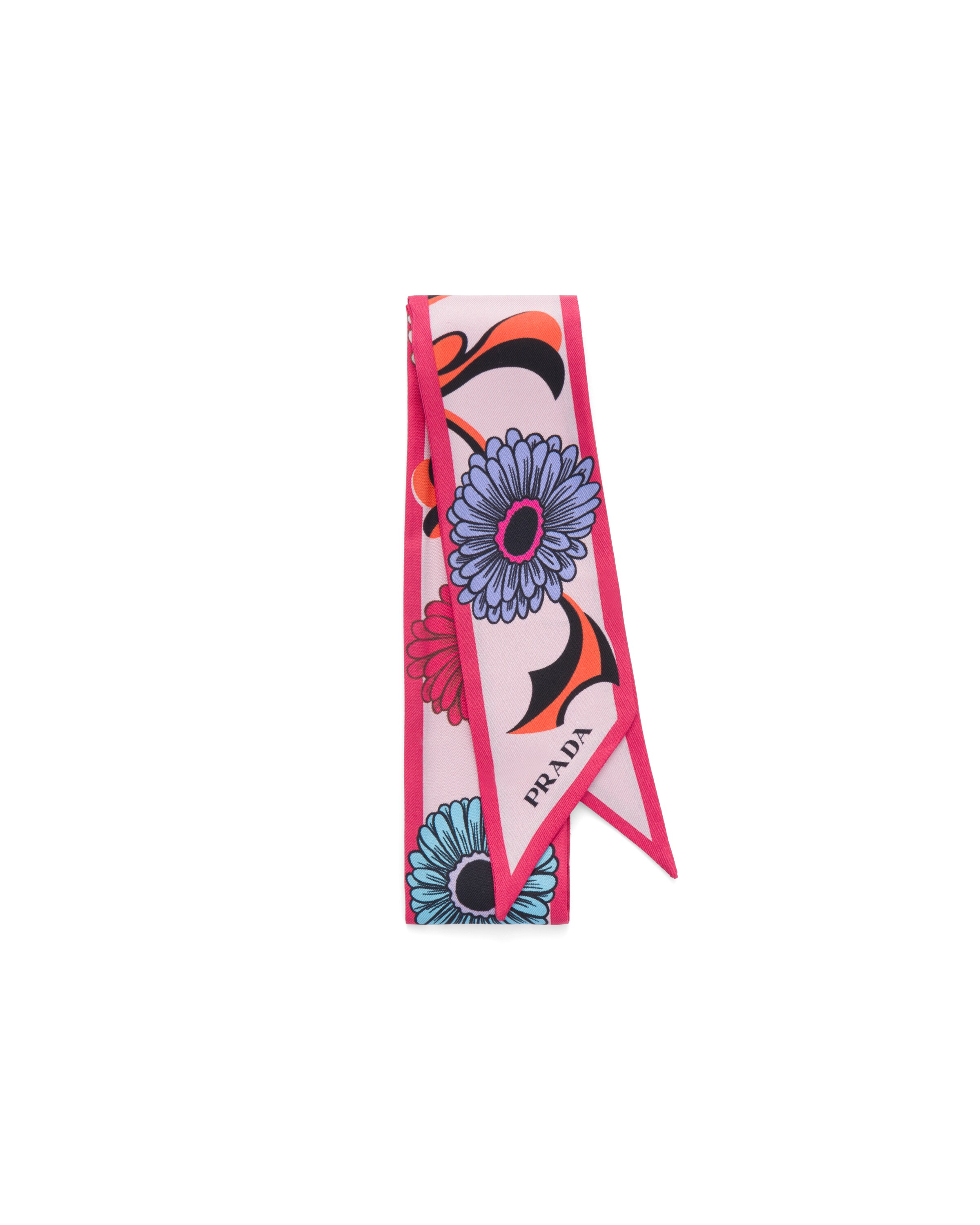 Prada Foulard En Sergé De Soie Imprimé, Femme, Rose Albâtre