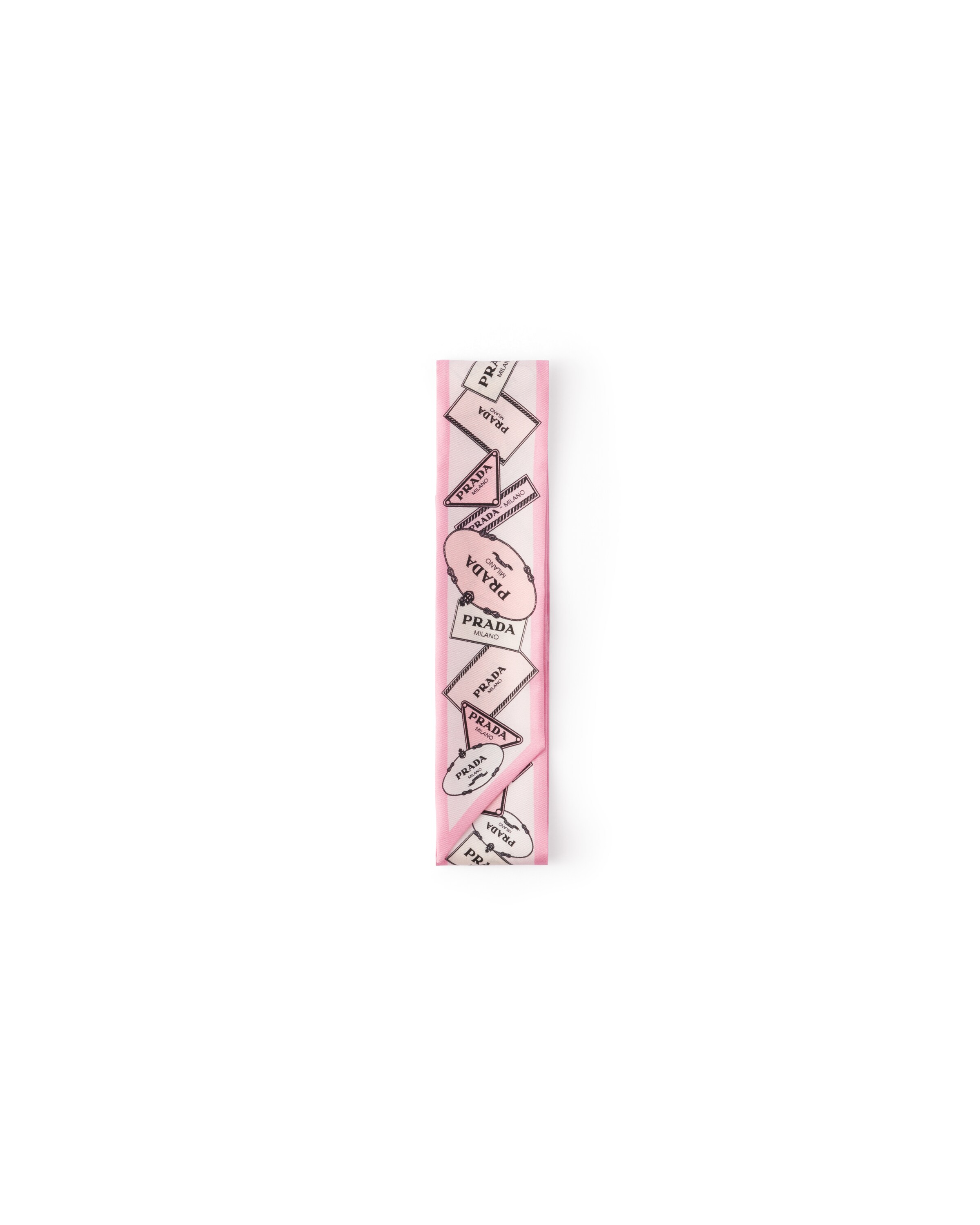 Prada Nastro Stampato In Twill Di Seta, Donna, Rosa