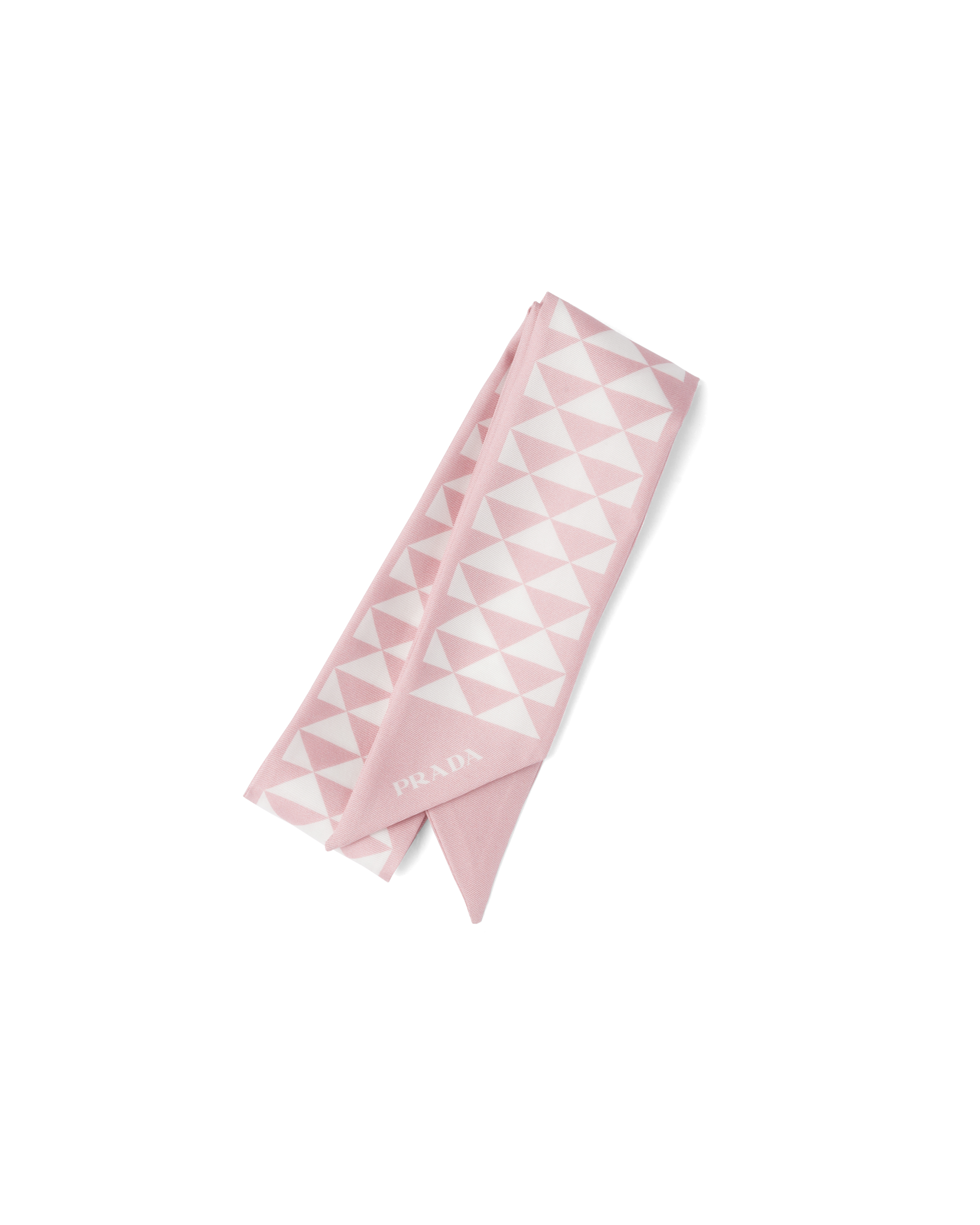 Prada Triangle Logo Silk Scarf In Alabaster White/white