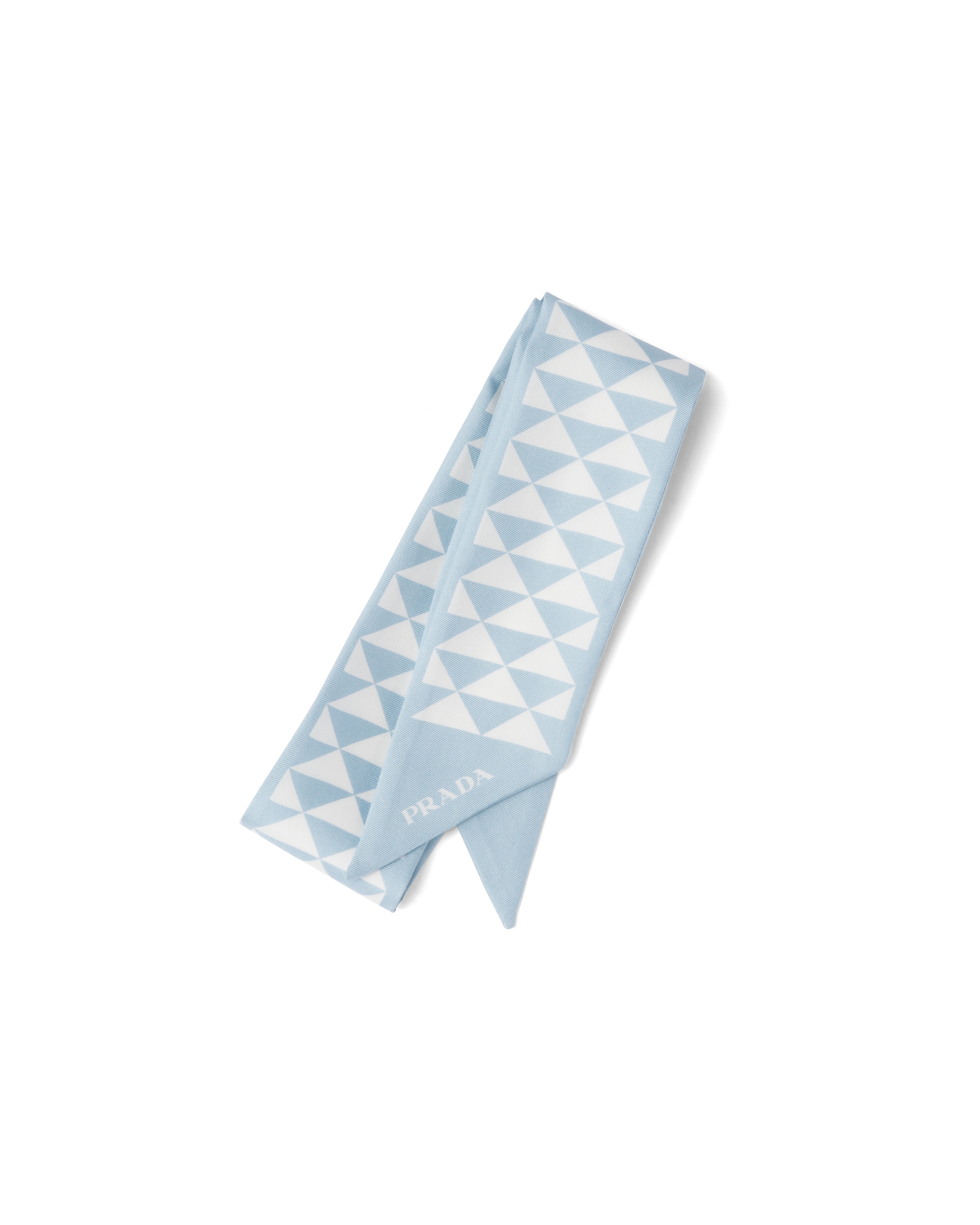 Prada Nastro Stampato In Twill Di Seta, Donna, Cielo/bianco