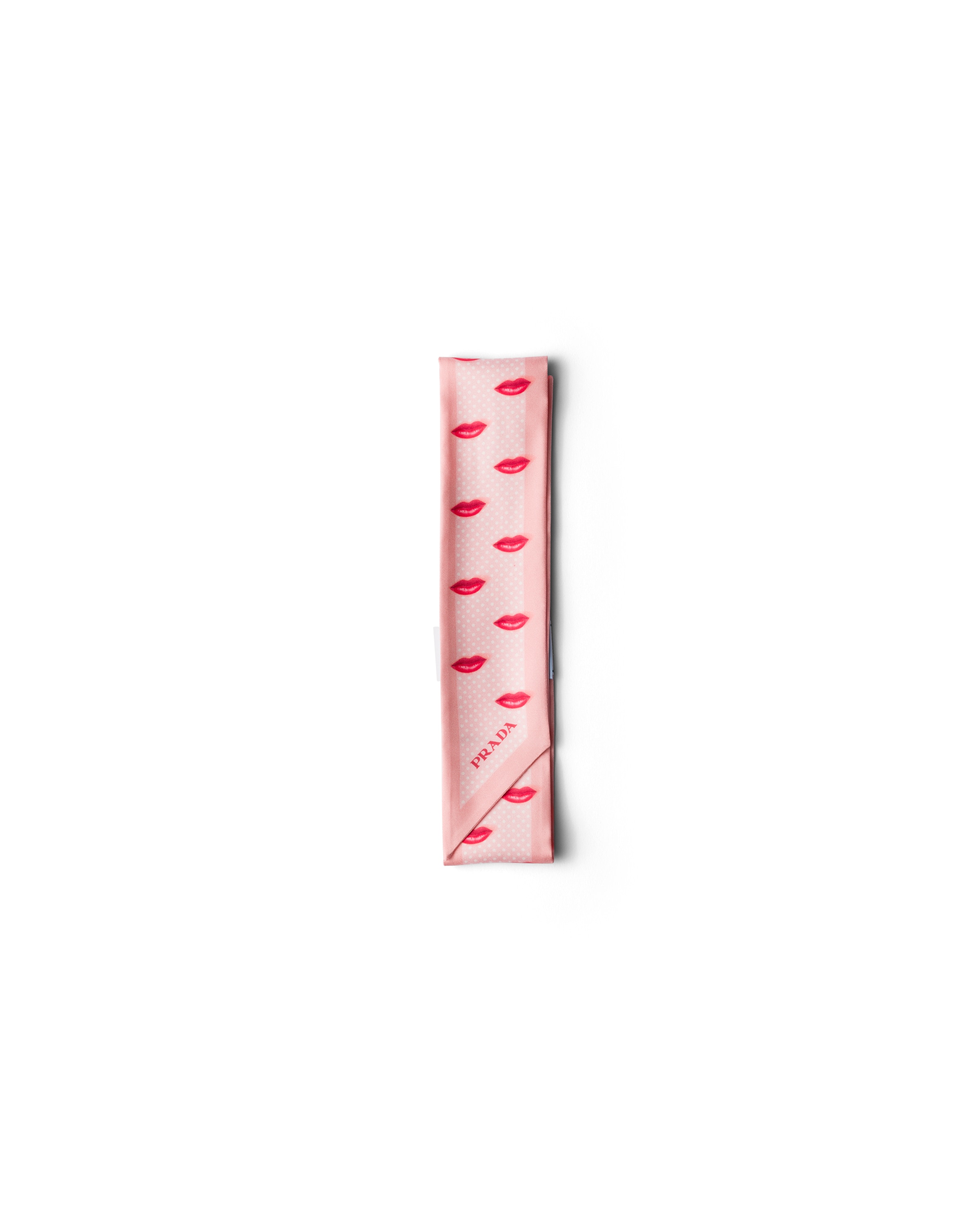 Prada Printed Silk Twill Skinny Scarf, Woman, Alabaster Pink