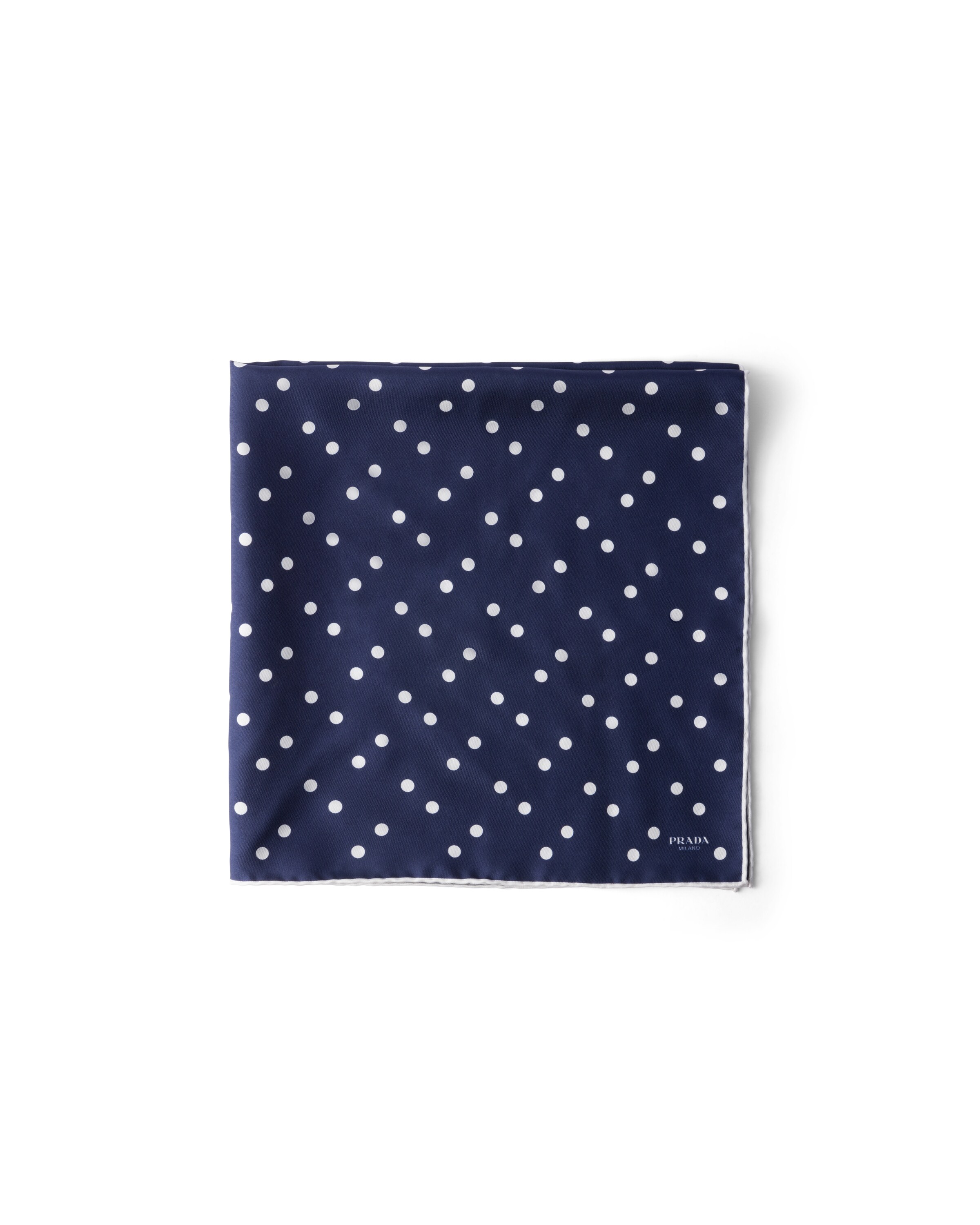 Prada Foulard Stampato In Twill Di Seta 65x65, Donna, Bleu/bianco