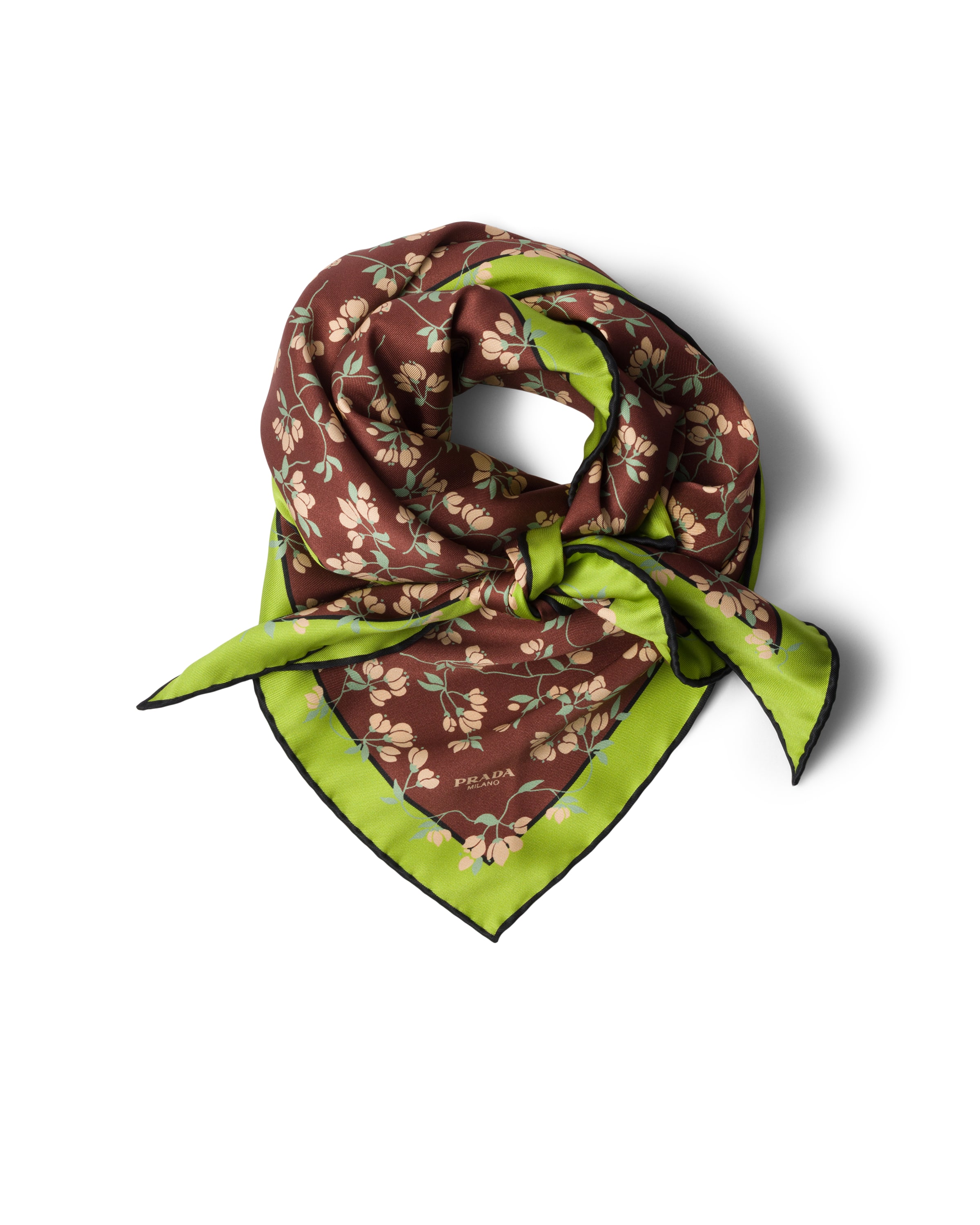 Prada Foulard Stampato In Twill Di Seta, Donna, Ebano