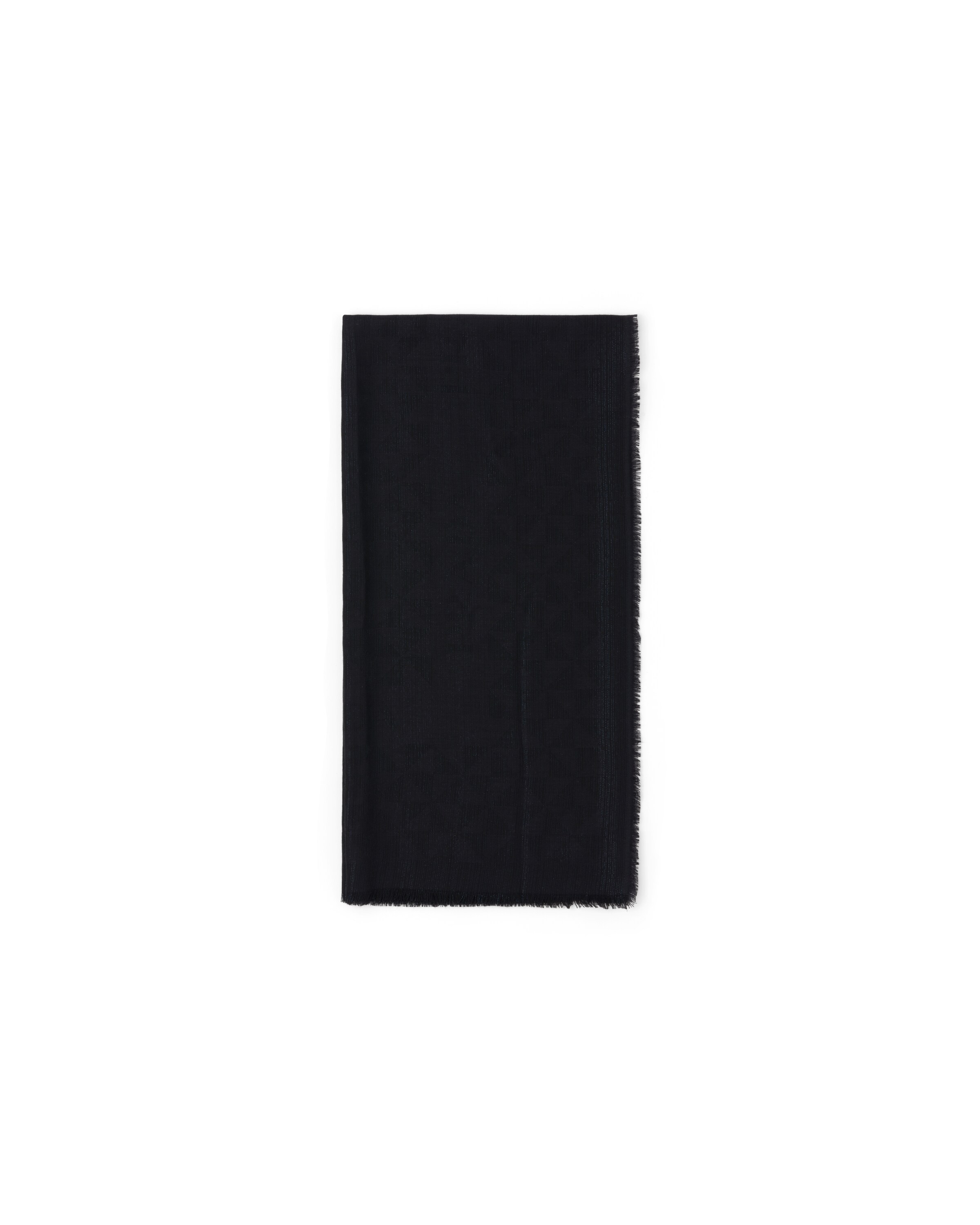 Prada Châle En Jacquard De Soie, Laine, Cachemire Et Lurex, Femme, Black/metallic Blue