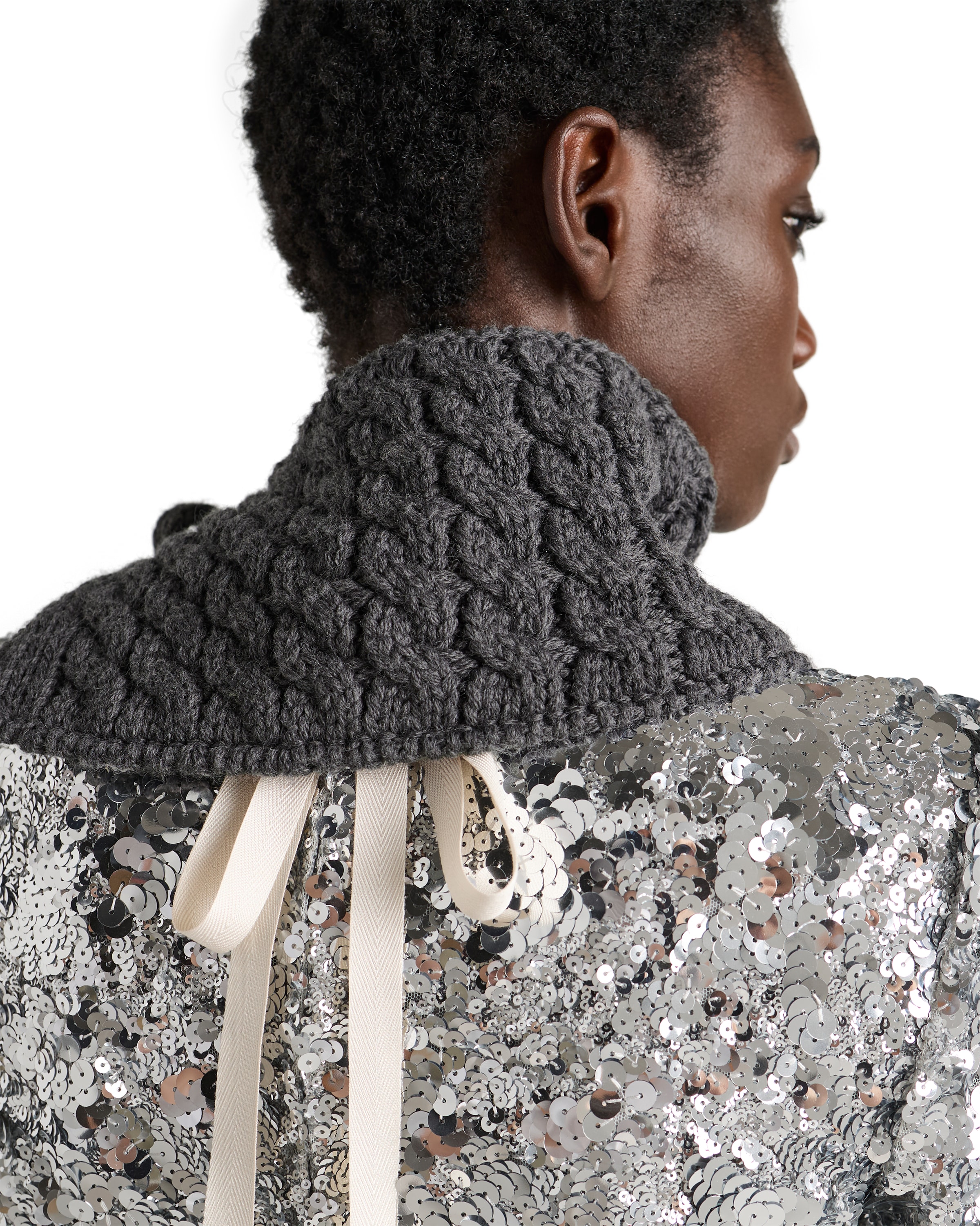 Prada Cable-knit Wool Collar In Gray