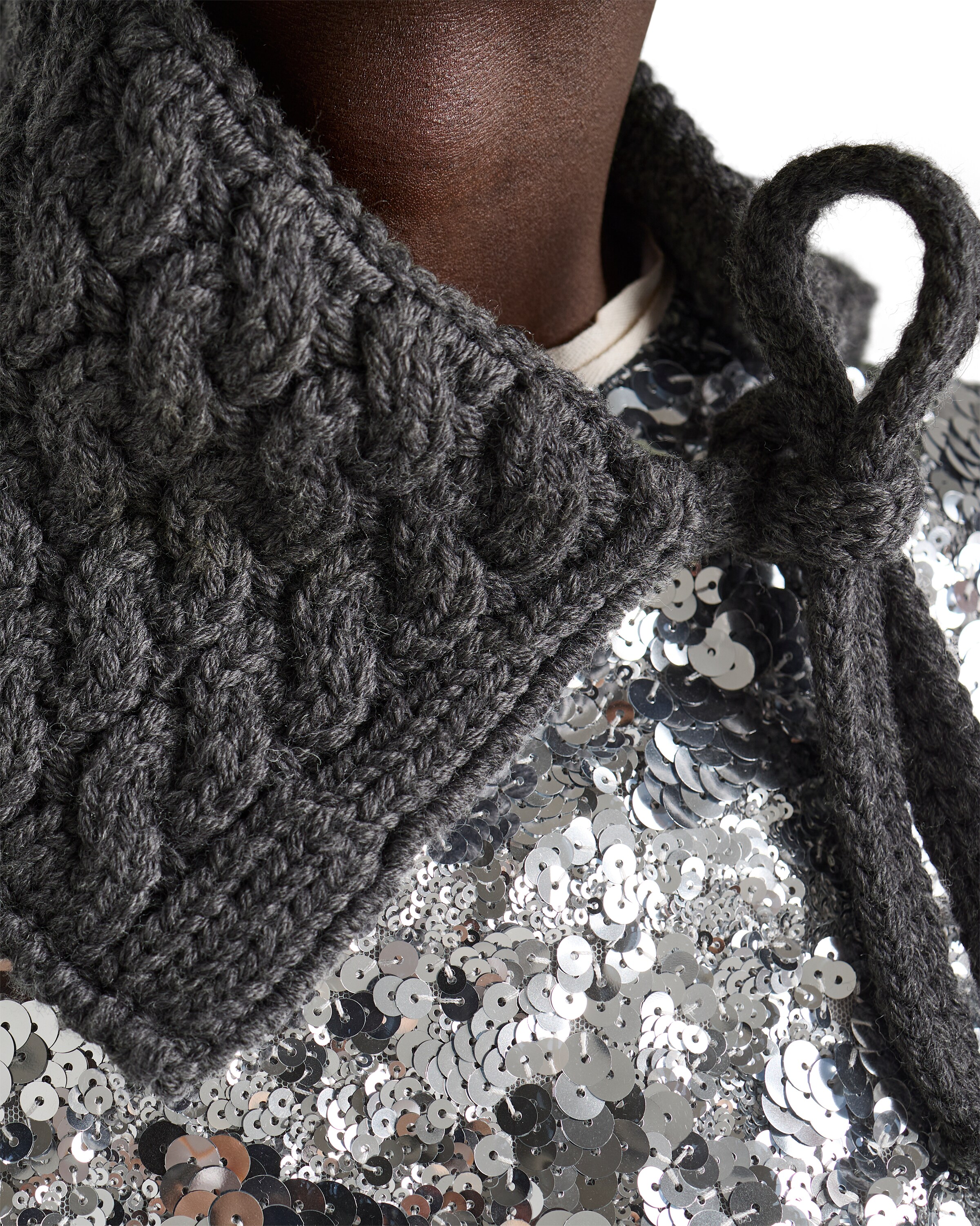 Prada Cable-knit Wool Collar In Gray