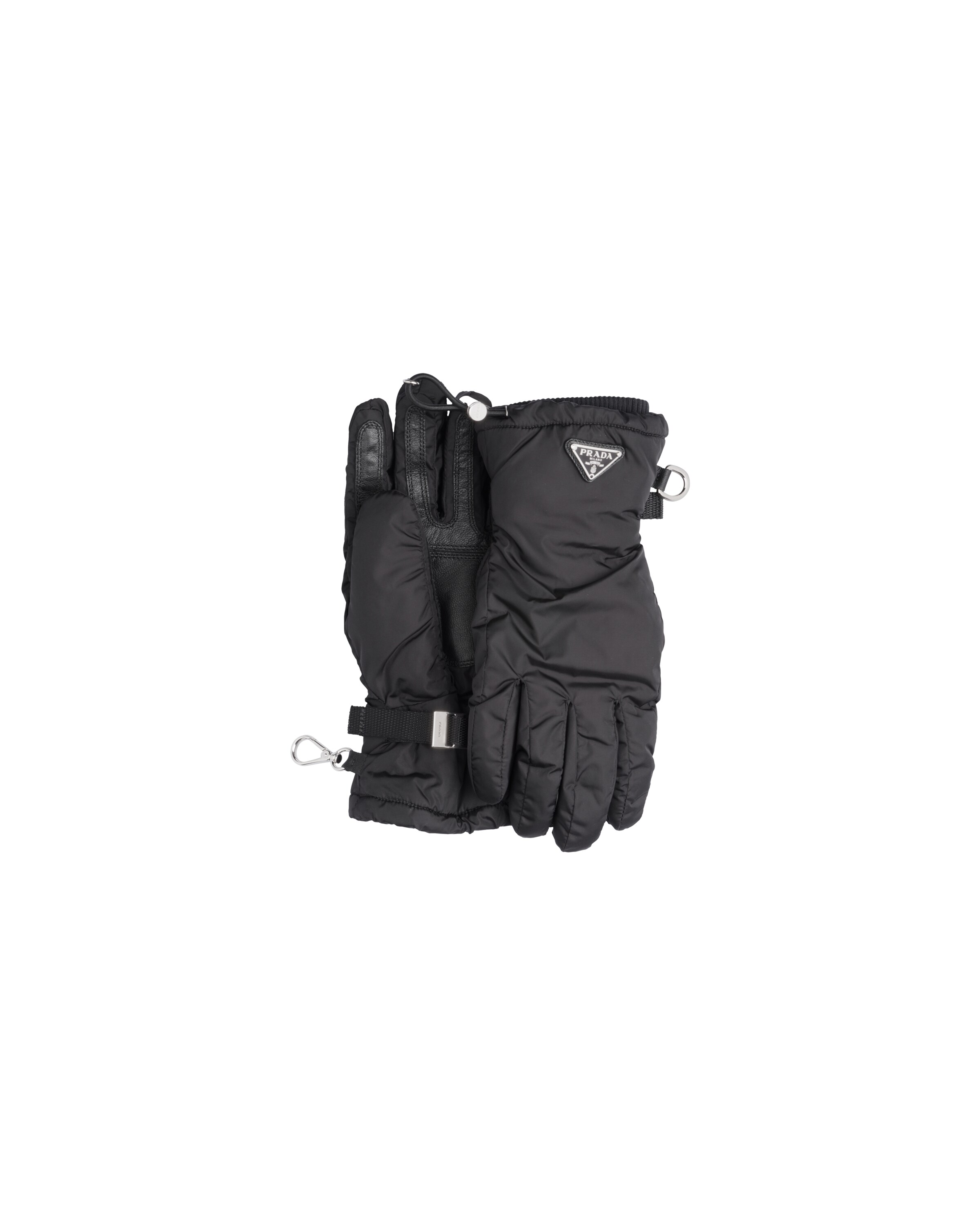 Black nylon gloves with nappa leather inserts Prada