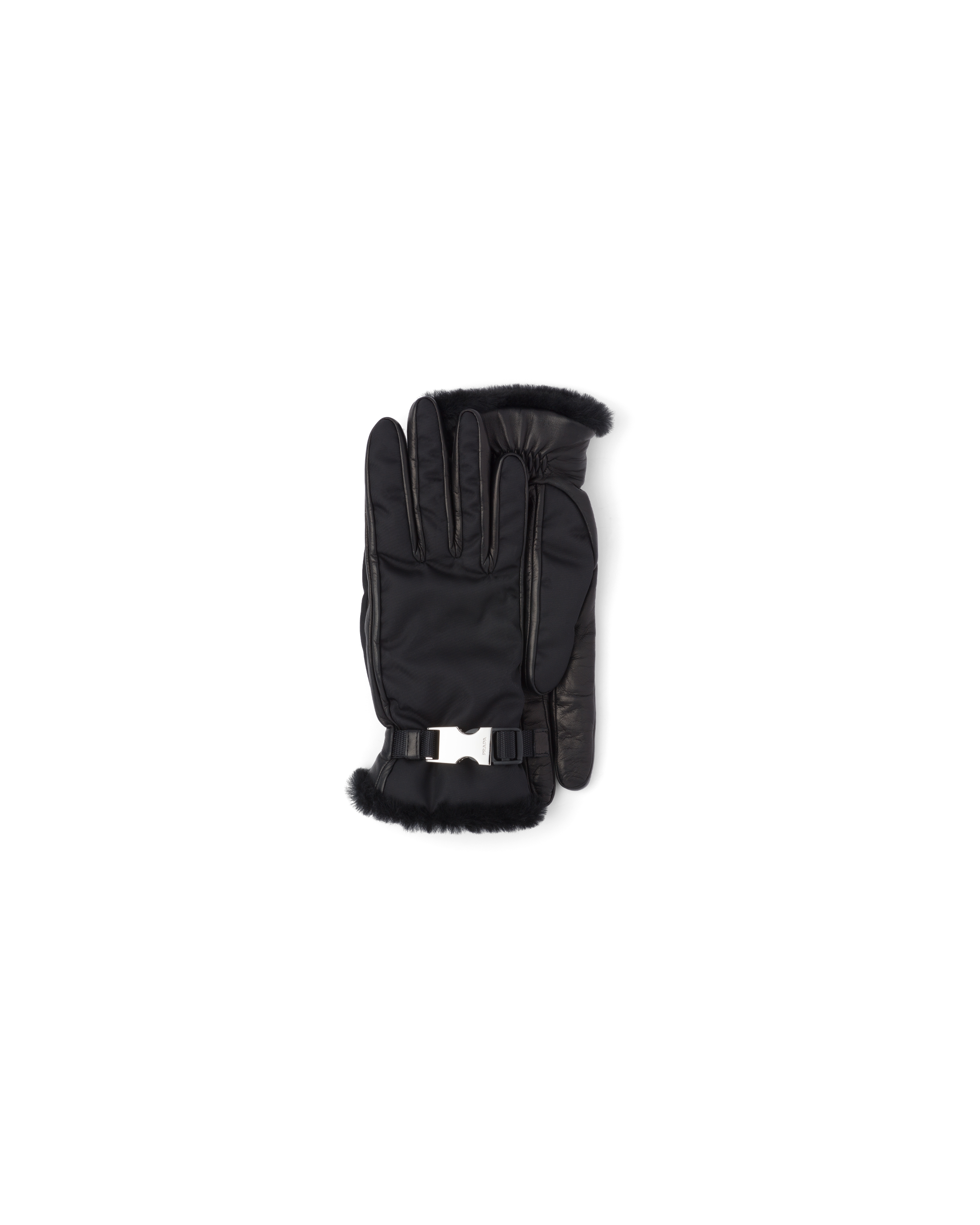 Black ReNylon and shearling gloves Prada
