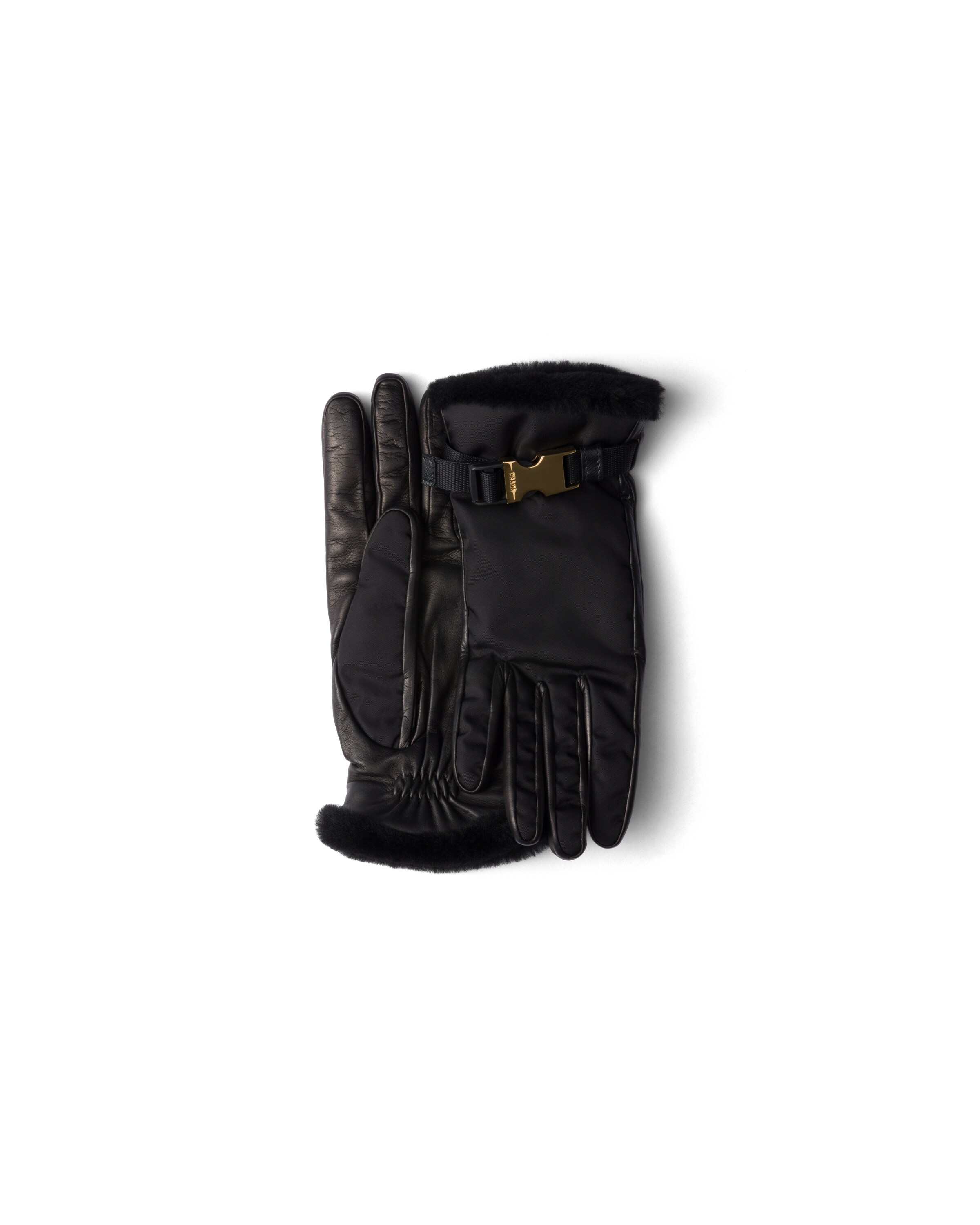 Prada Gants En Re-nylon Et Peau De Mouton, Femme, Noir , Taille 6,5
