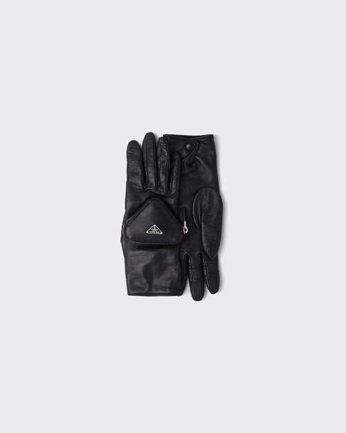 Black Nappa leather gloves with pouch Prada