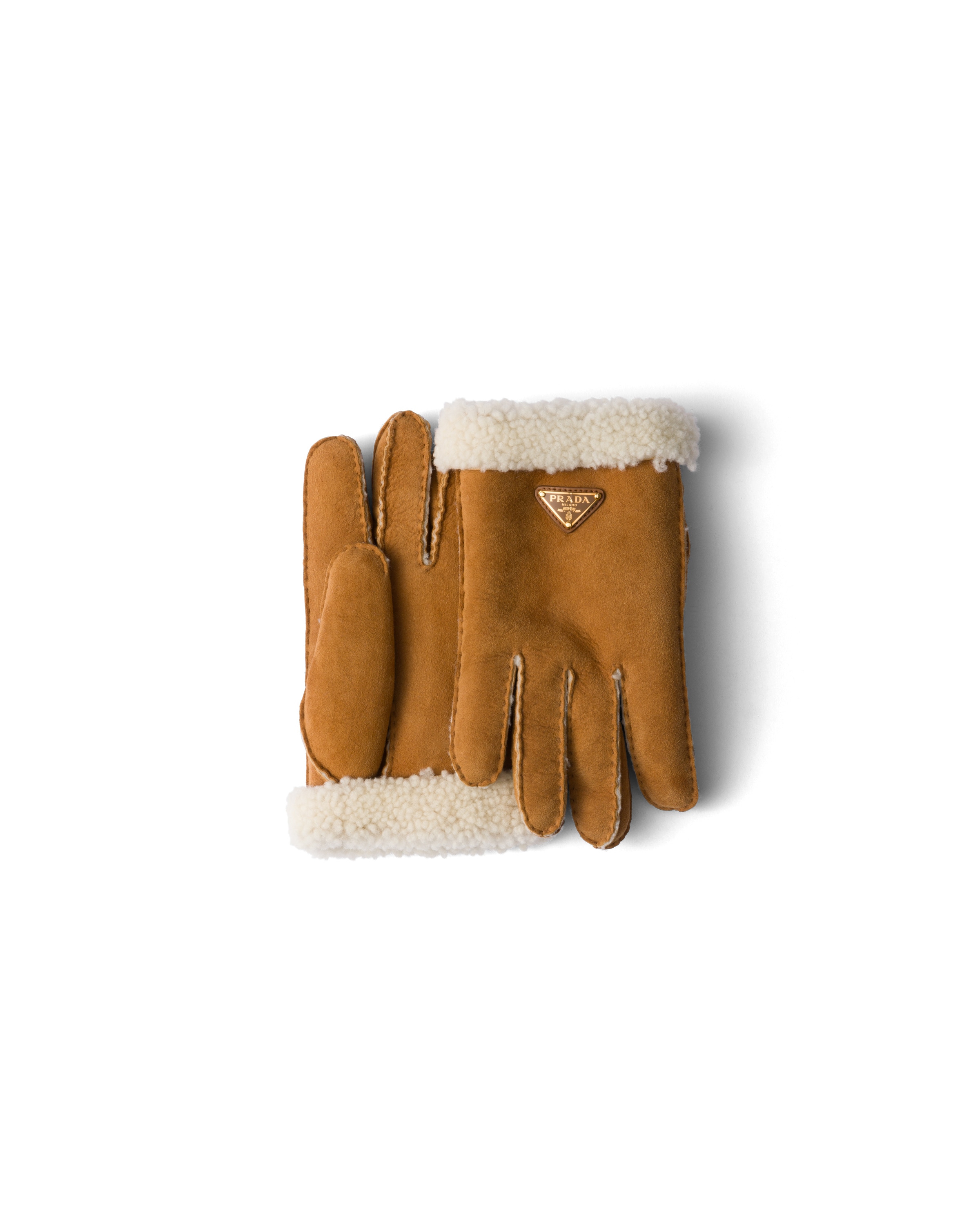 Prada Handschuhe Aus Schaf-wildleder, Damen, Honig, Größe 8,5