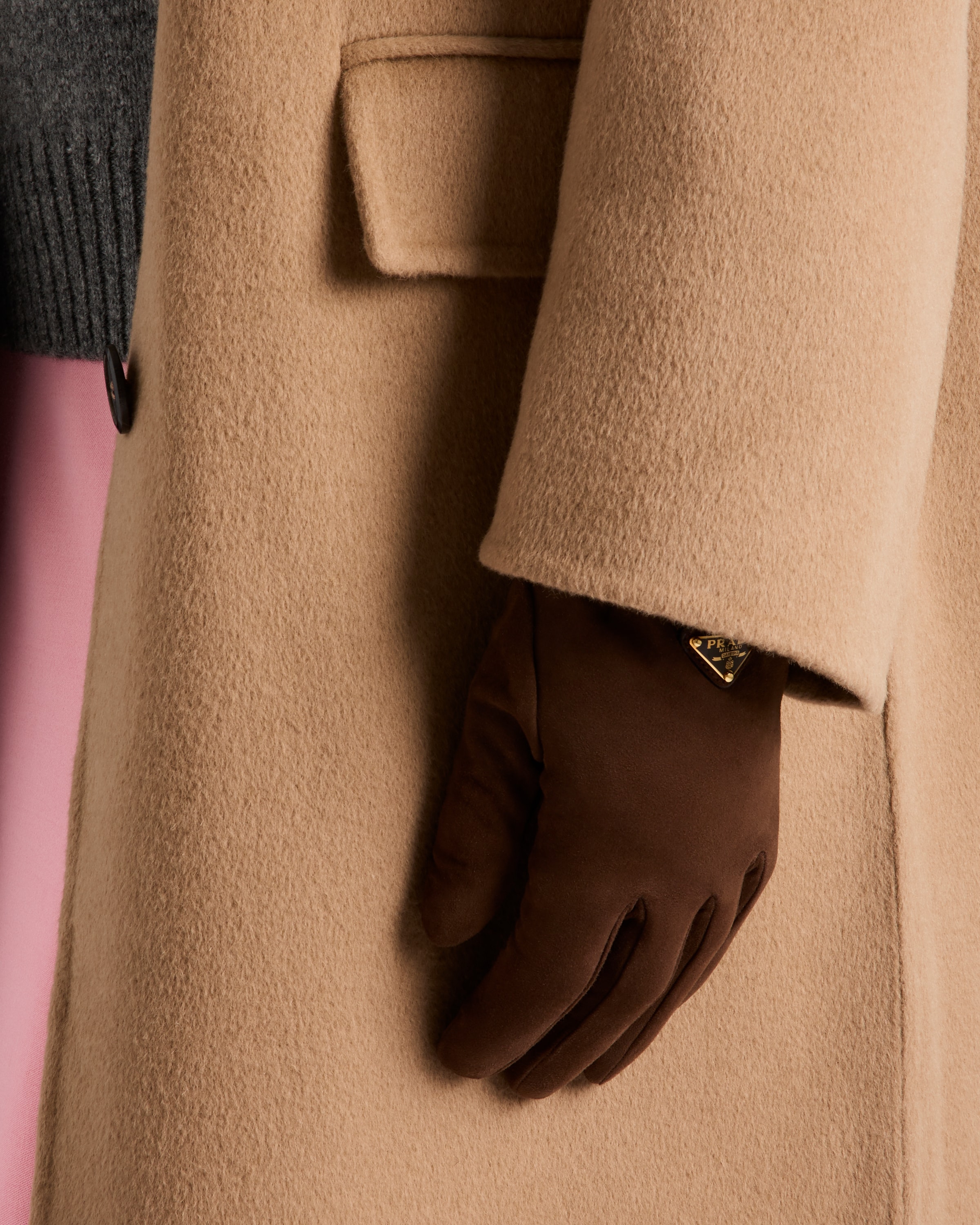 Prada Suede Gloves With Elasticated Cuffs In Cocoa Brown