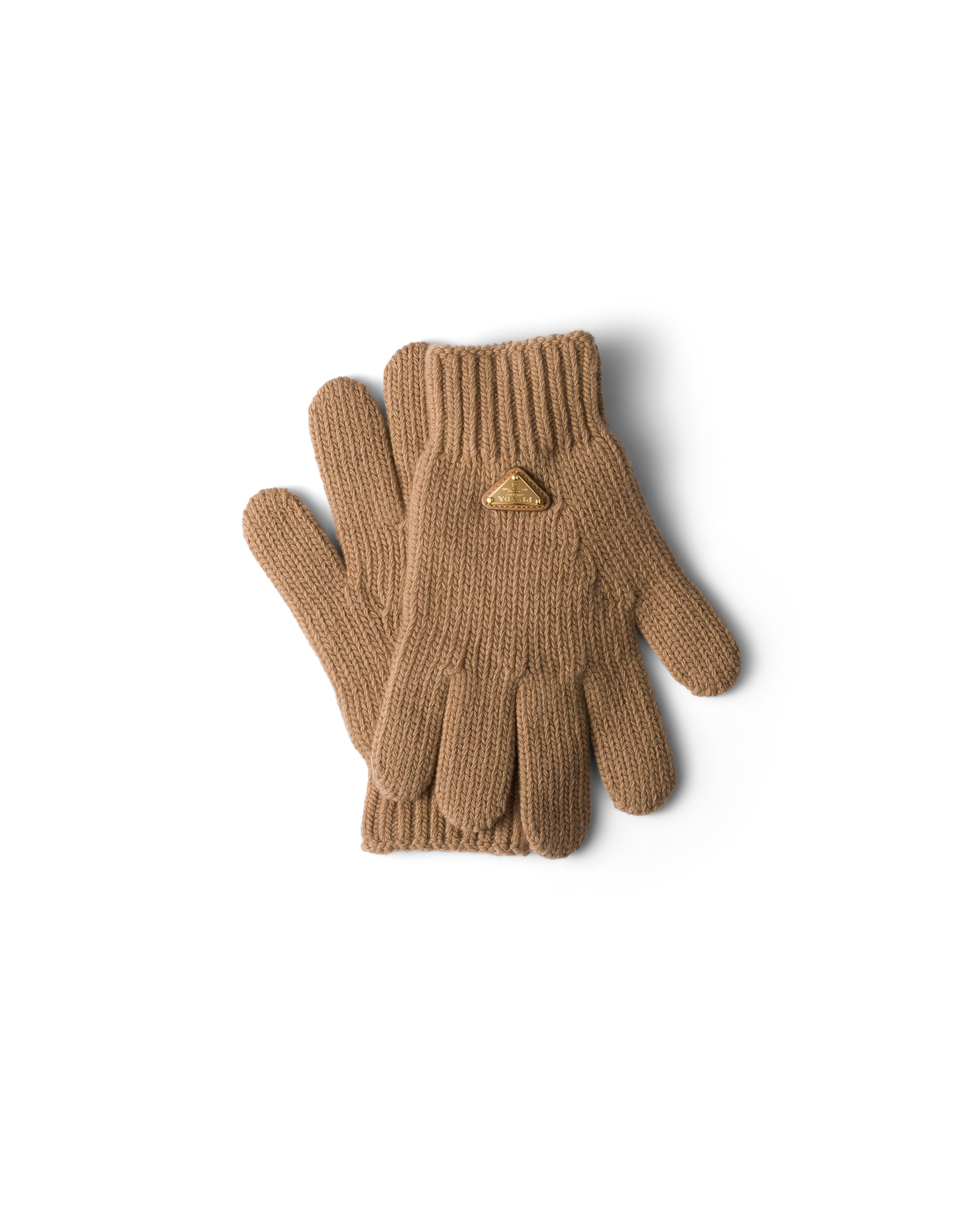Prada Wool Logo Gloves In Brown