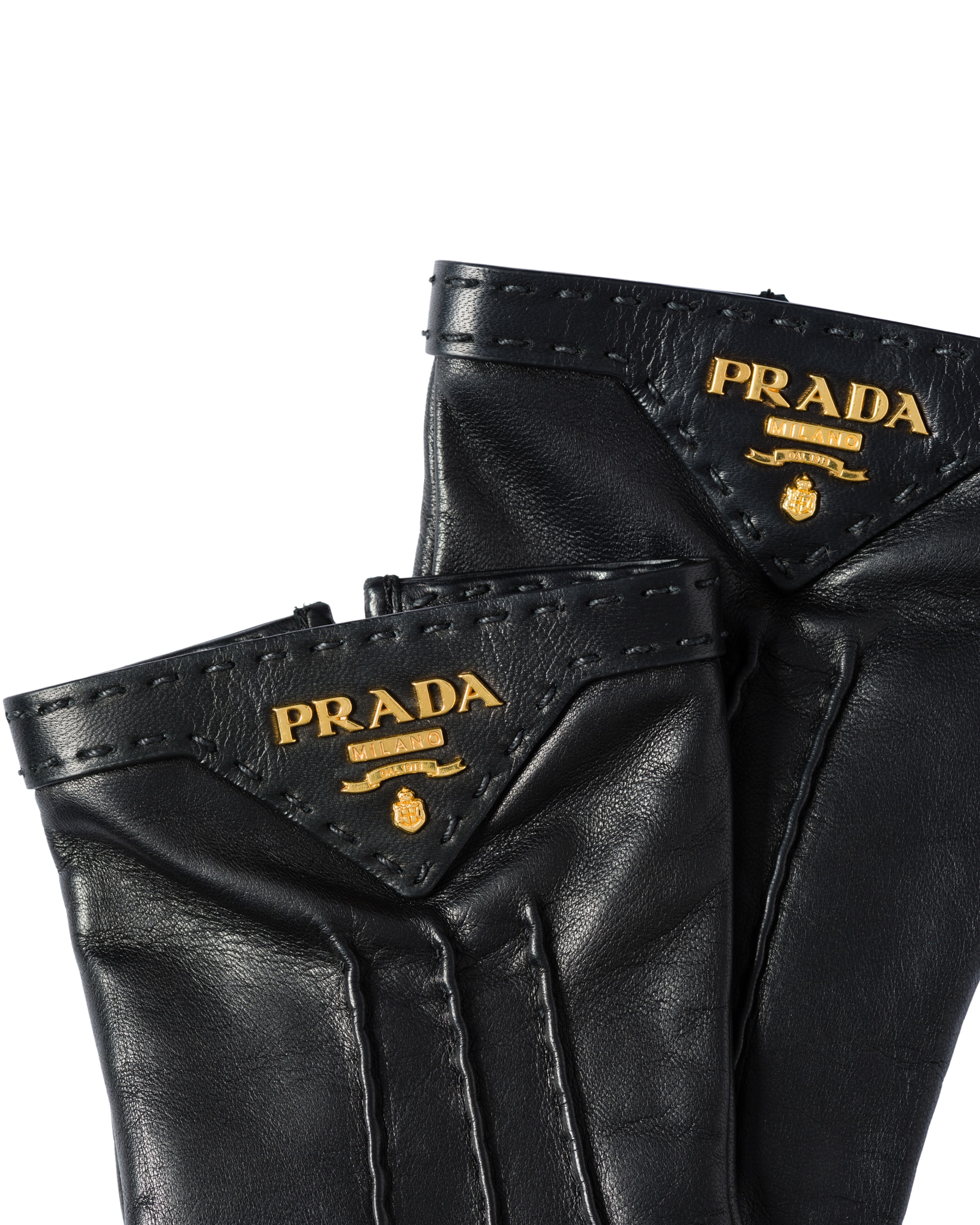 Black Leather Gloves Prada