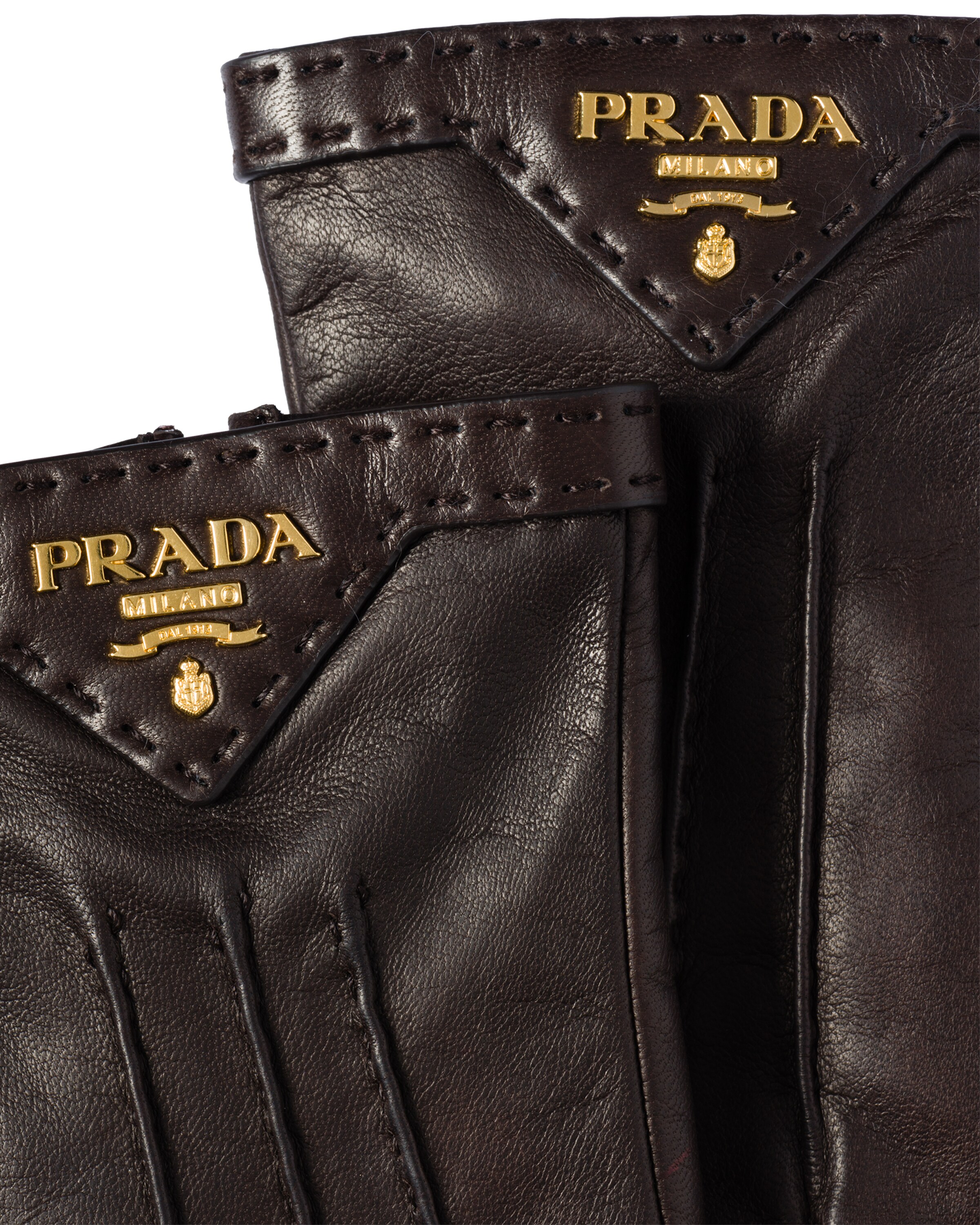 Cocoa Brown Leather Gloves Prada