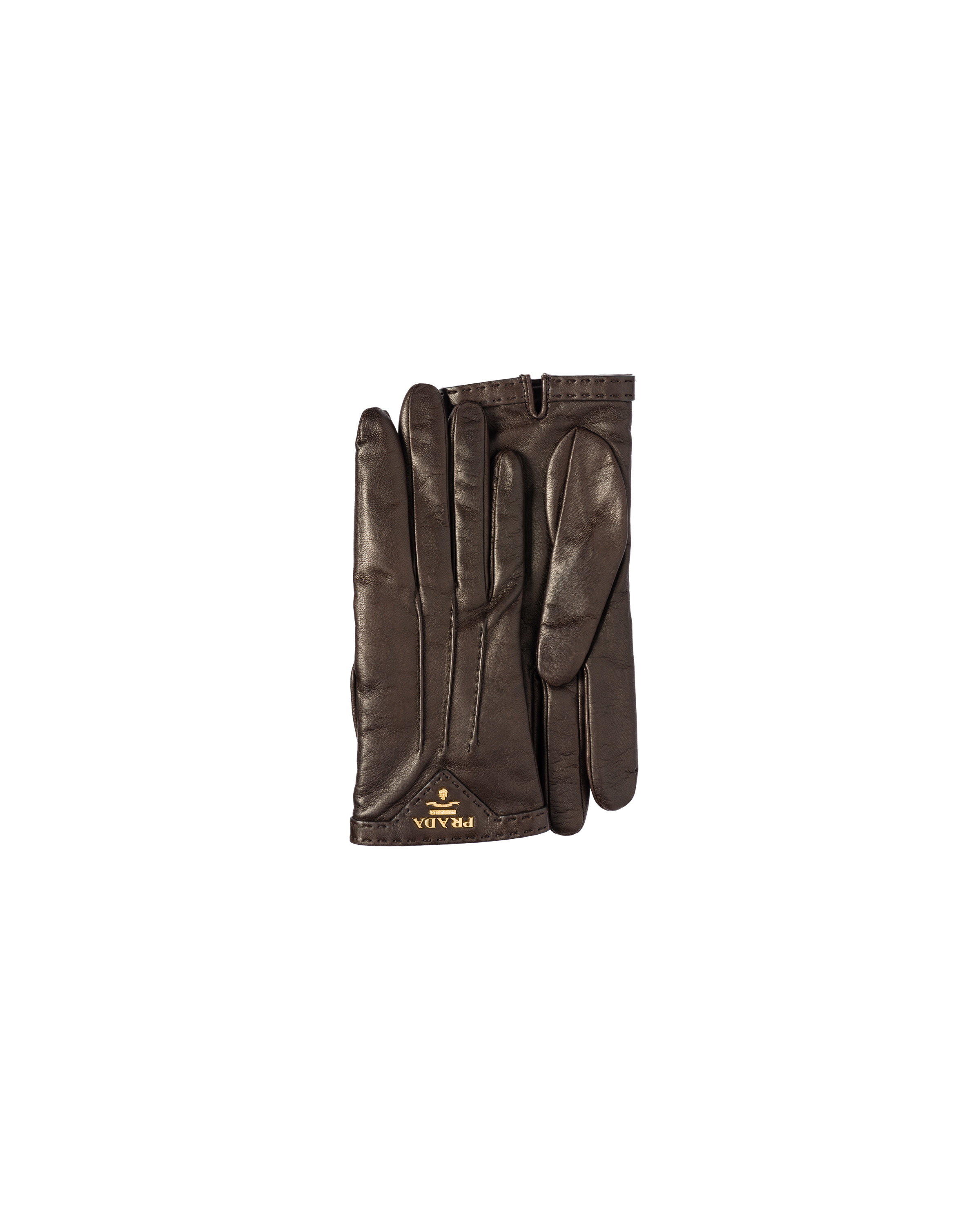 Cocoa Brown Leather Gloves | Prada