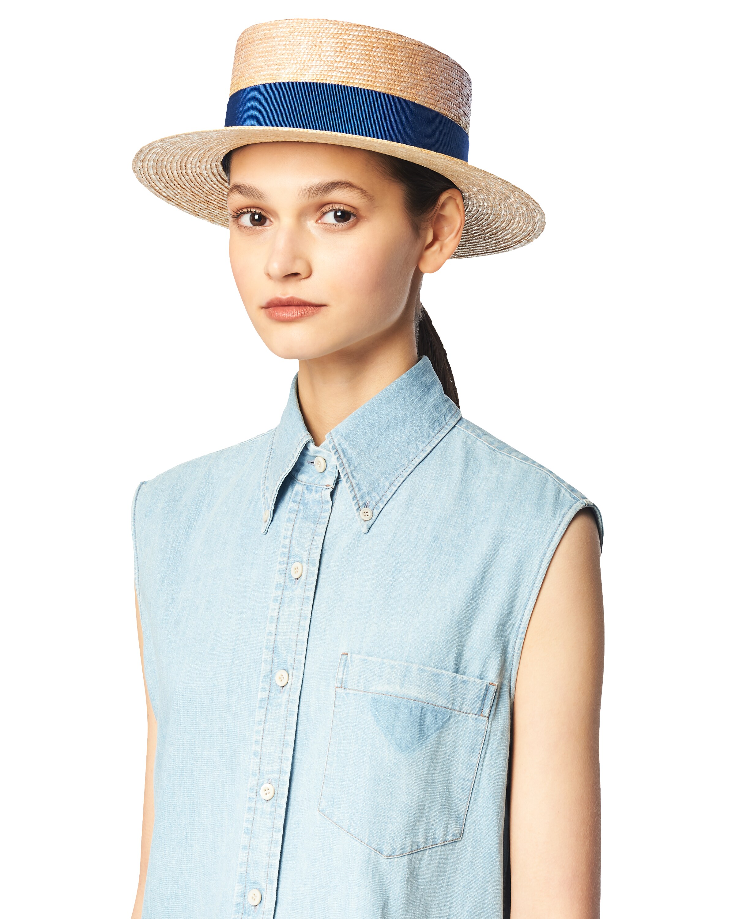 Natural/sea Blue Straw Hat Prada