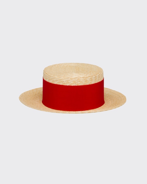 Tan/red Straw hat with bow | Prada