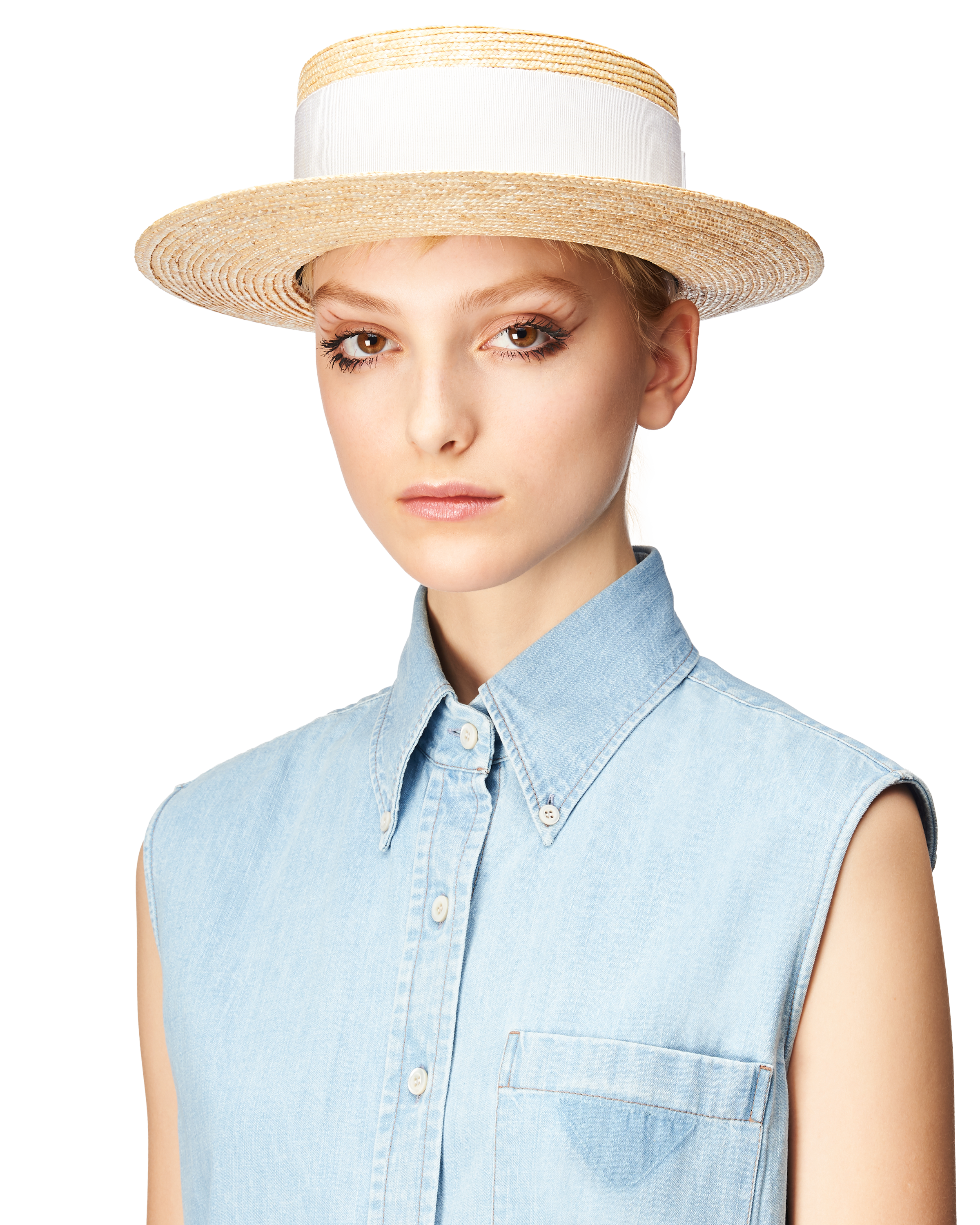 ベージュ ホワイト ボウ付 ストローハット Prada ベージュ ホワイト ボウ付 ストローハット Prada