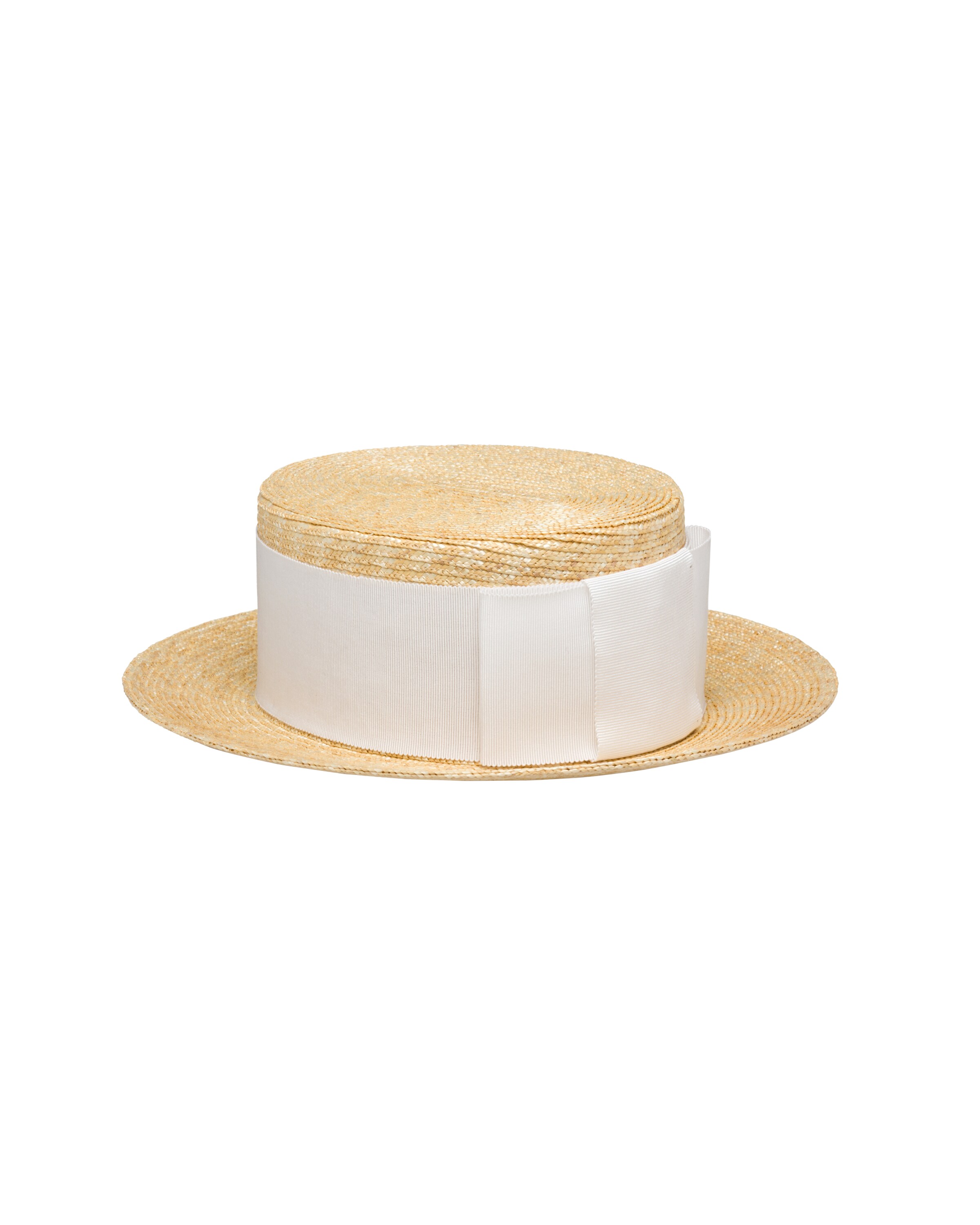 Tan/white Straw hat with bow Prada