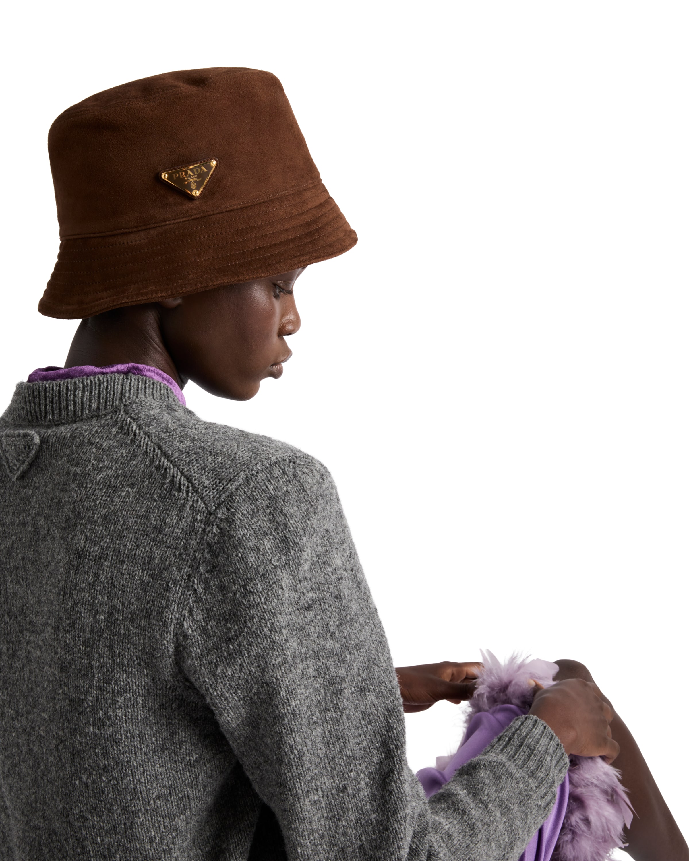 Prada Fischerhut Aus Wildleder, Damen, Kakaobraun, Größe S