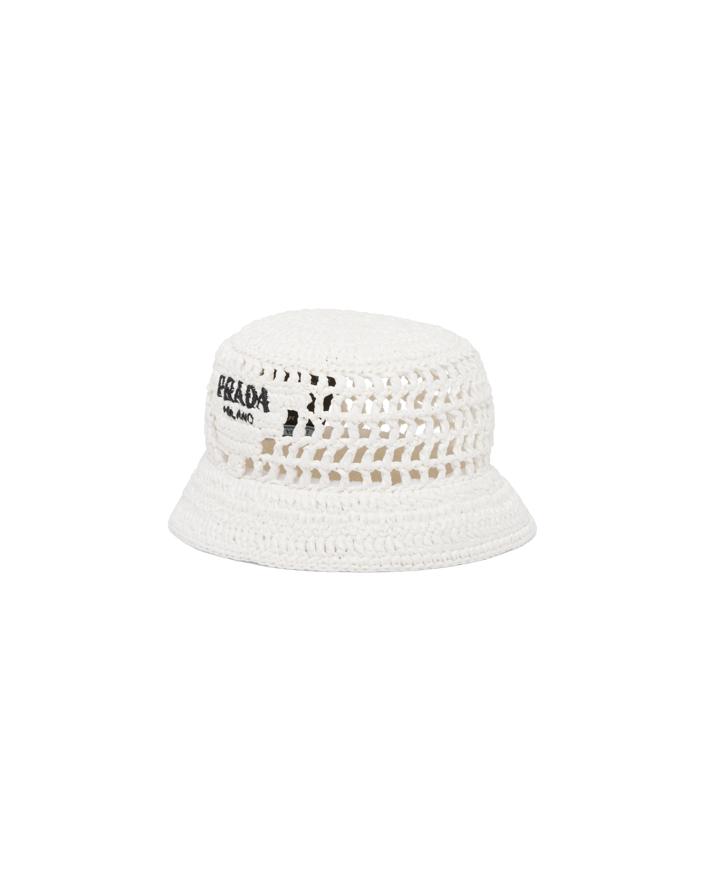 Prada Wide Brim Raffia Bucket Hat In White
