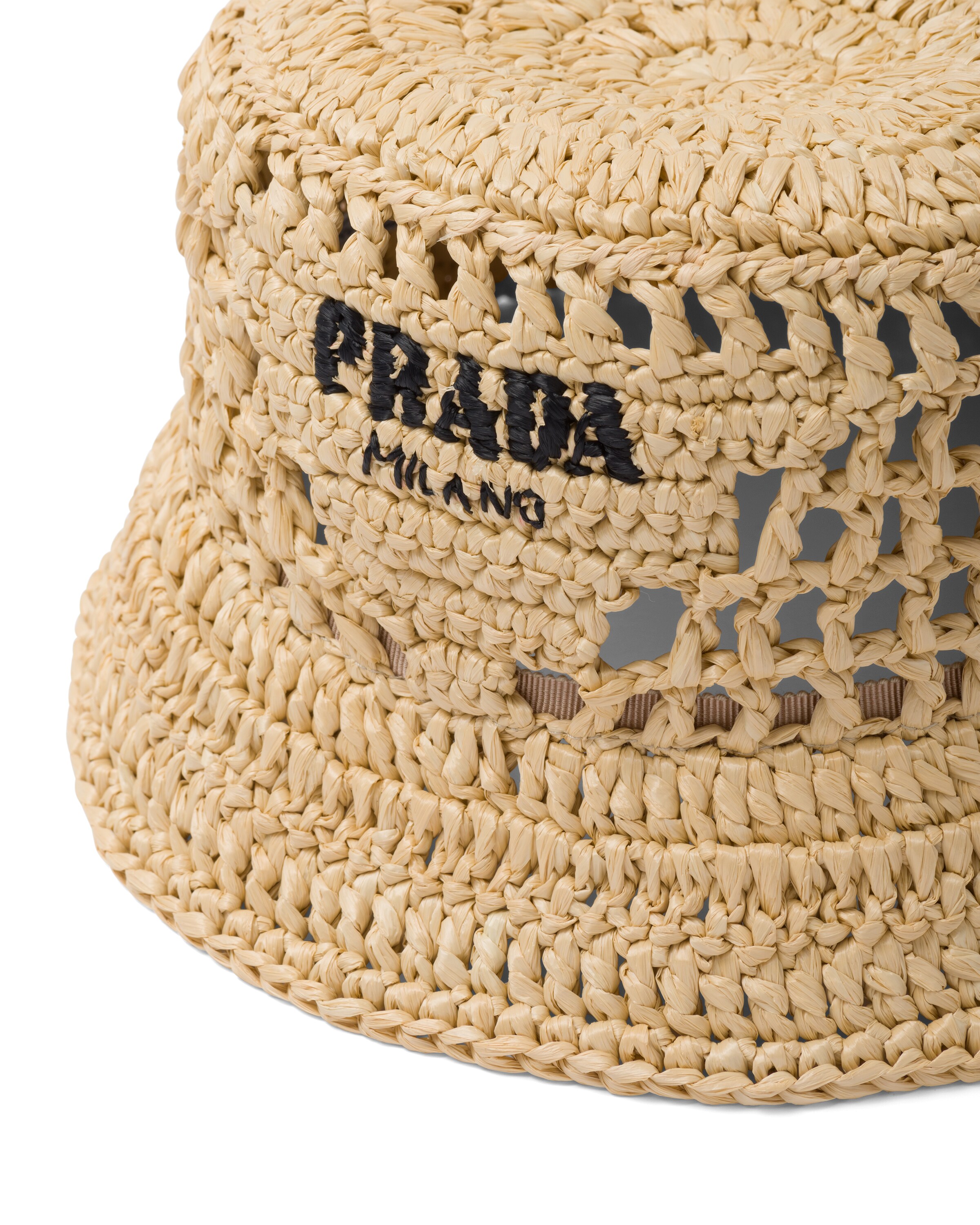 Tan Raffia bucket hat Prada