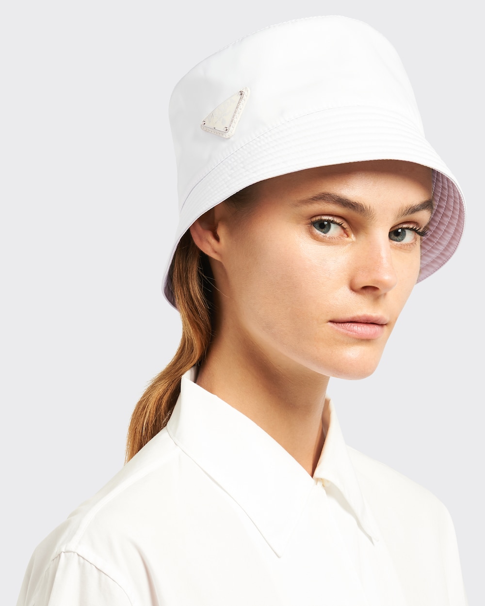 white bucket hat prada