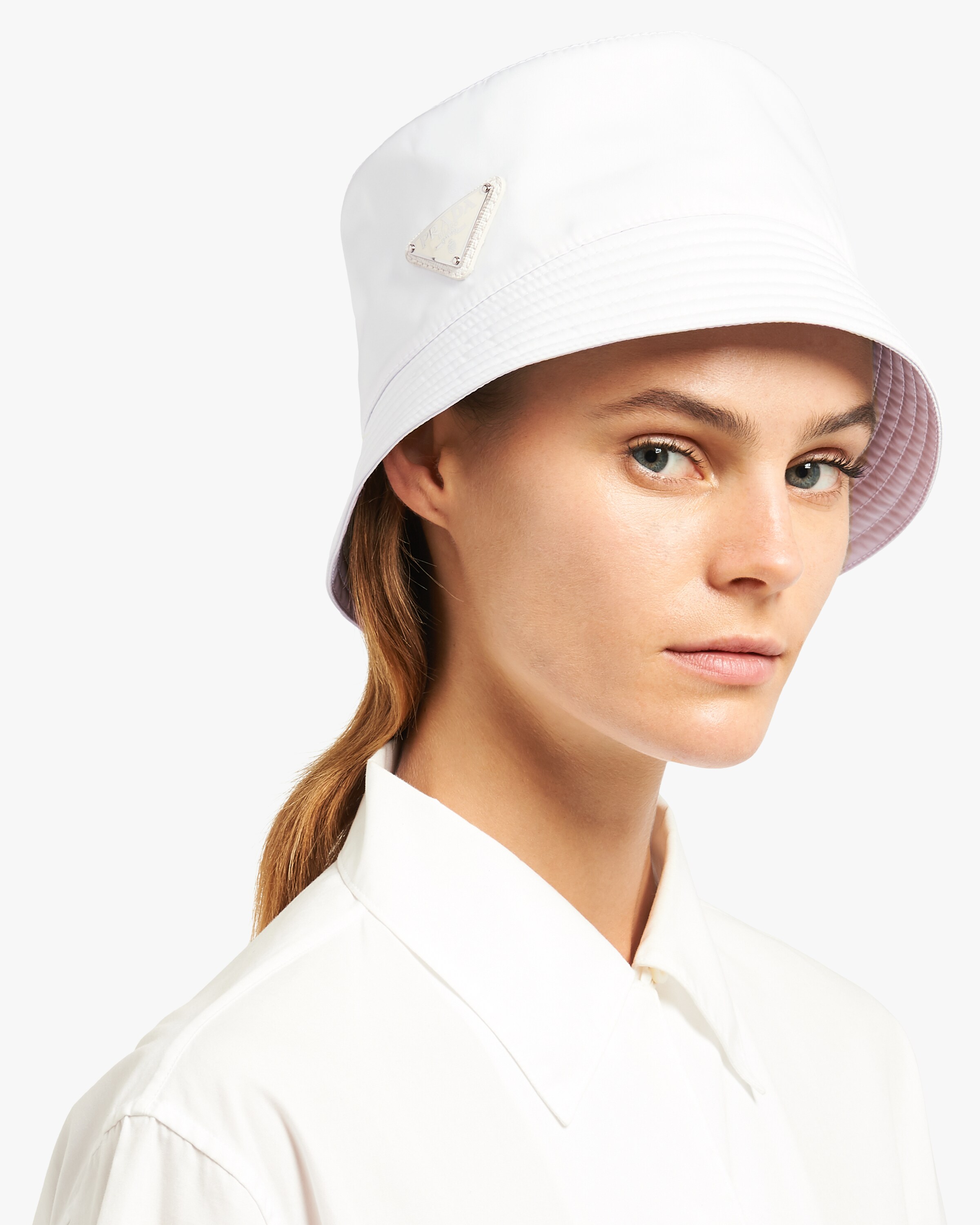 White Nylon Bucket Hat Prada